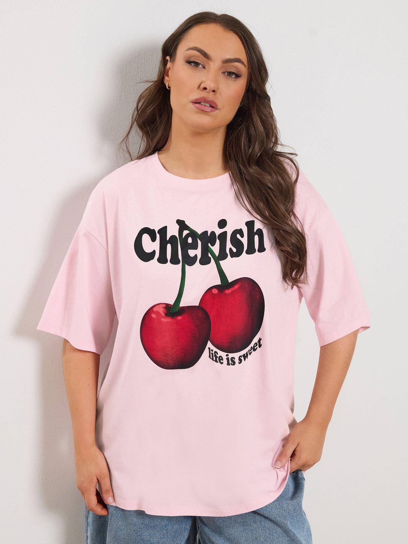 yours-curve-placement-boxy-t-shirt-pinkfront