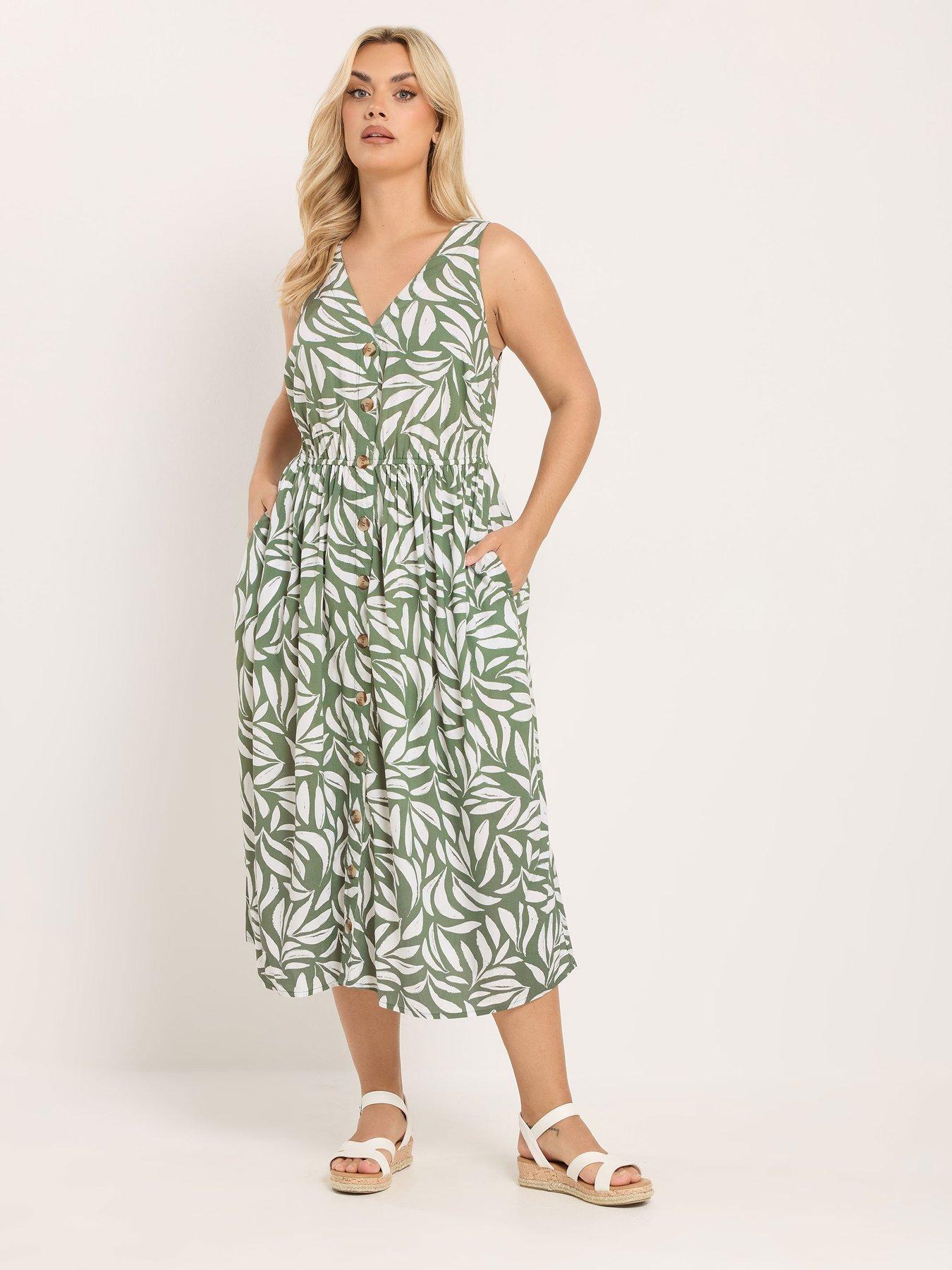 Image 3 of 5 of Yours Curve Button Through Sundress - Green
