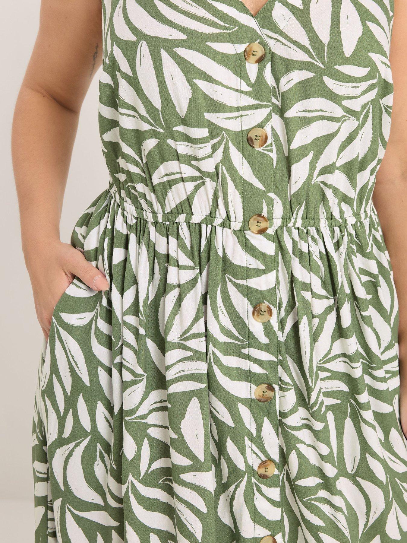 Image 4 of 5 of Yours Curve Button Through Sundress - Green