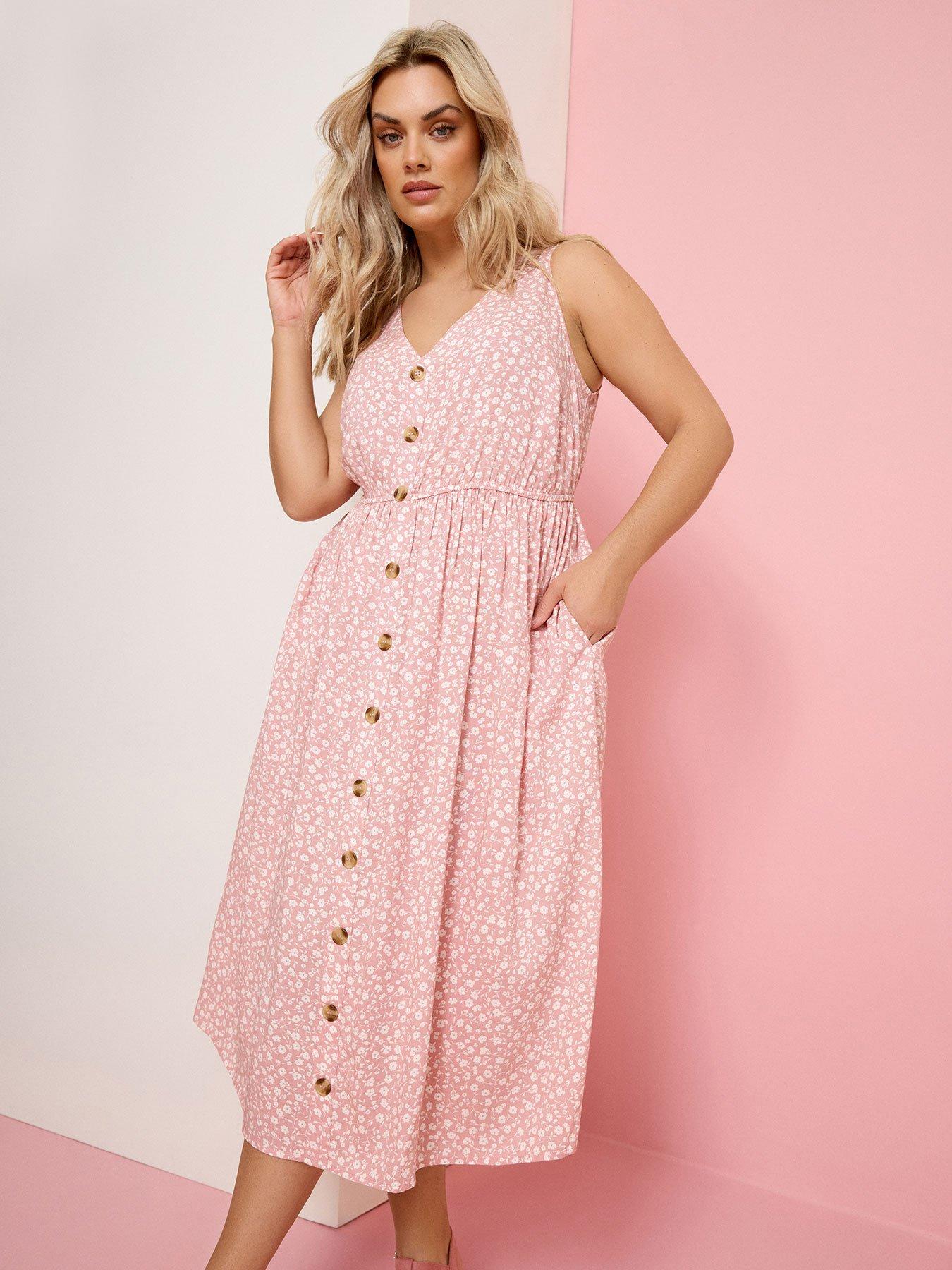 Yours Curve Ditsy Print Button Through Sundress - Pink