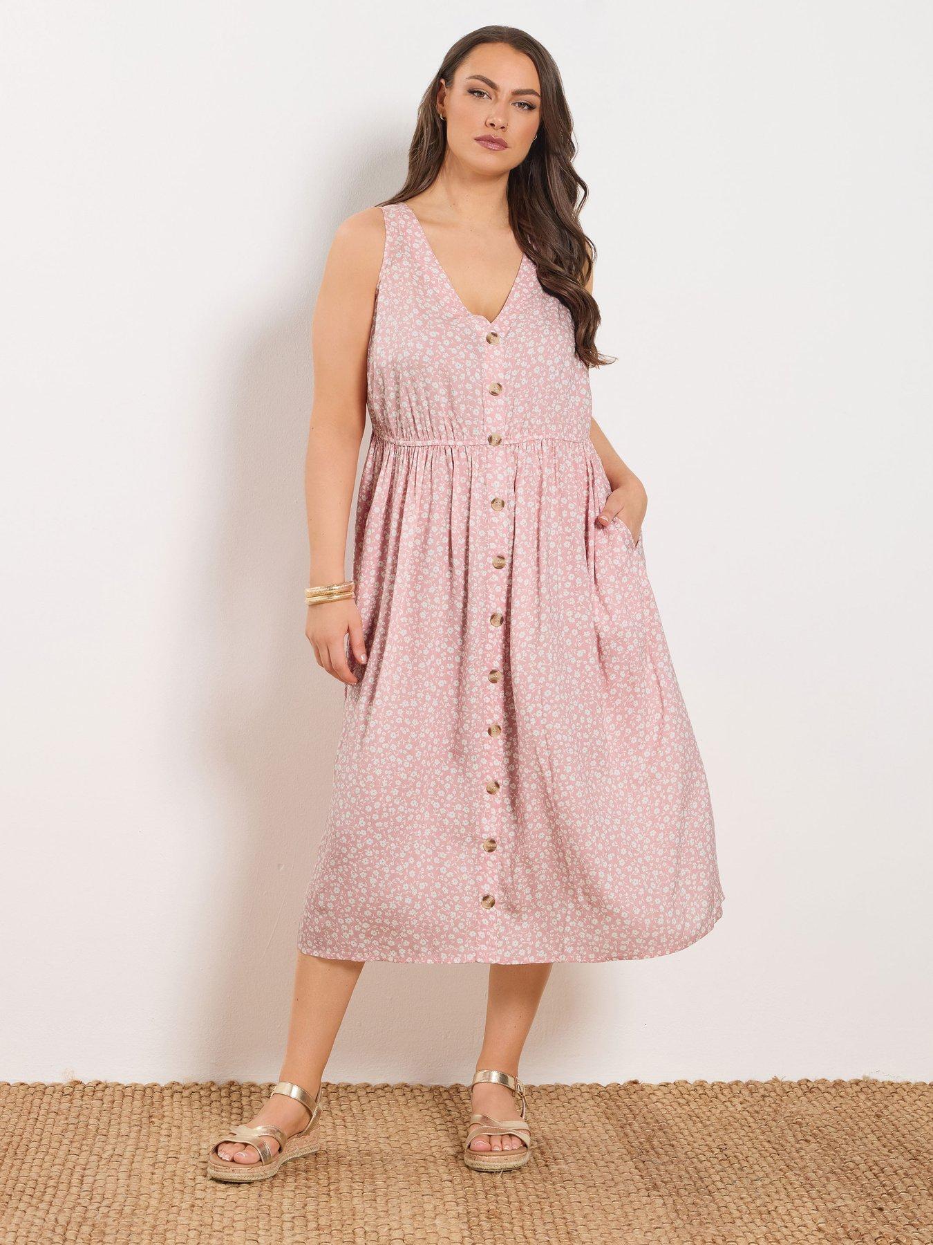 Image 4 of 6 of Yours Curve Ditsy Print Button Through Sundress