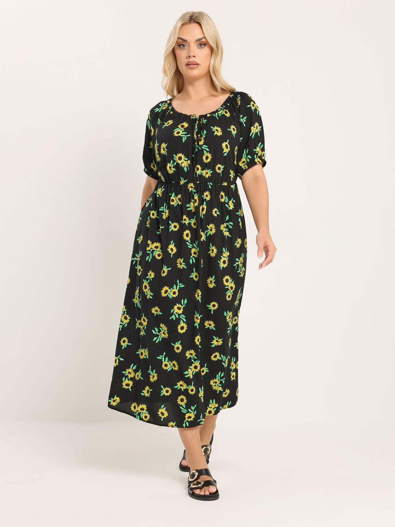 Yours Curve Sunflower Print Gypsy Midaxi Dress