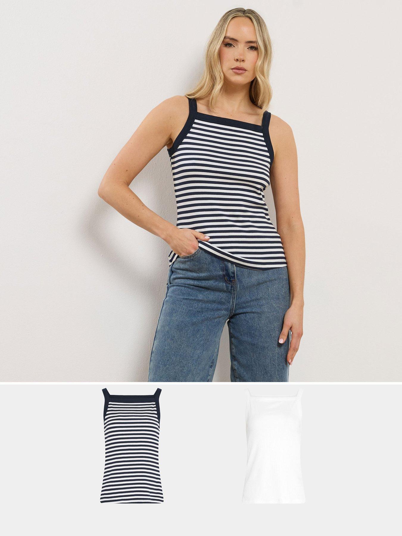 Image 1 of 6 of Long Tall Sally 2 Pack High Neck Ribbed Vest - White