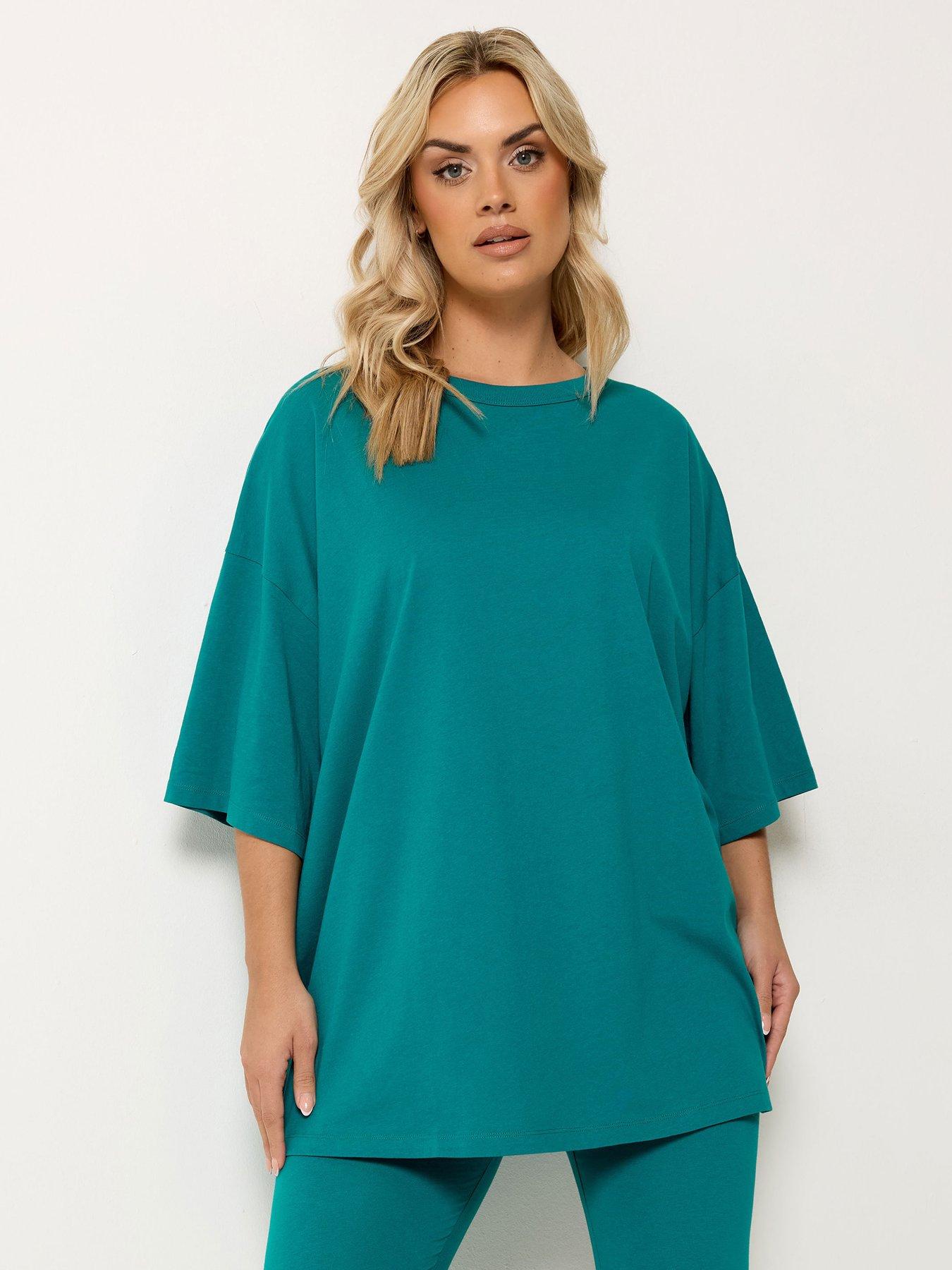 Image 1 of 5 of Yours Curve Boxy T-Shirt - Blue