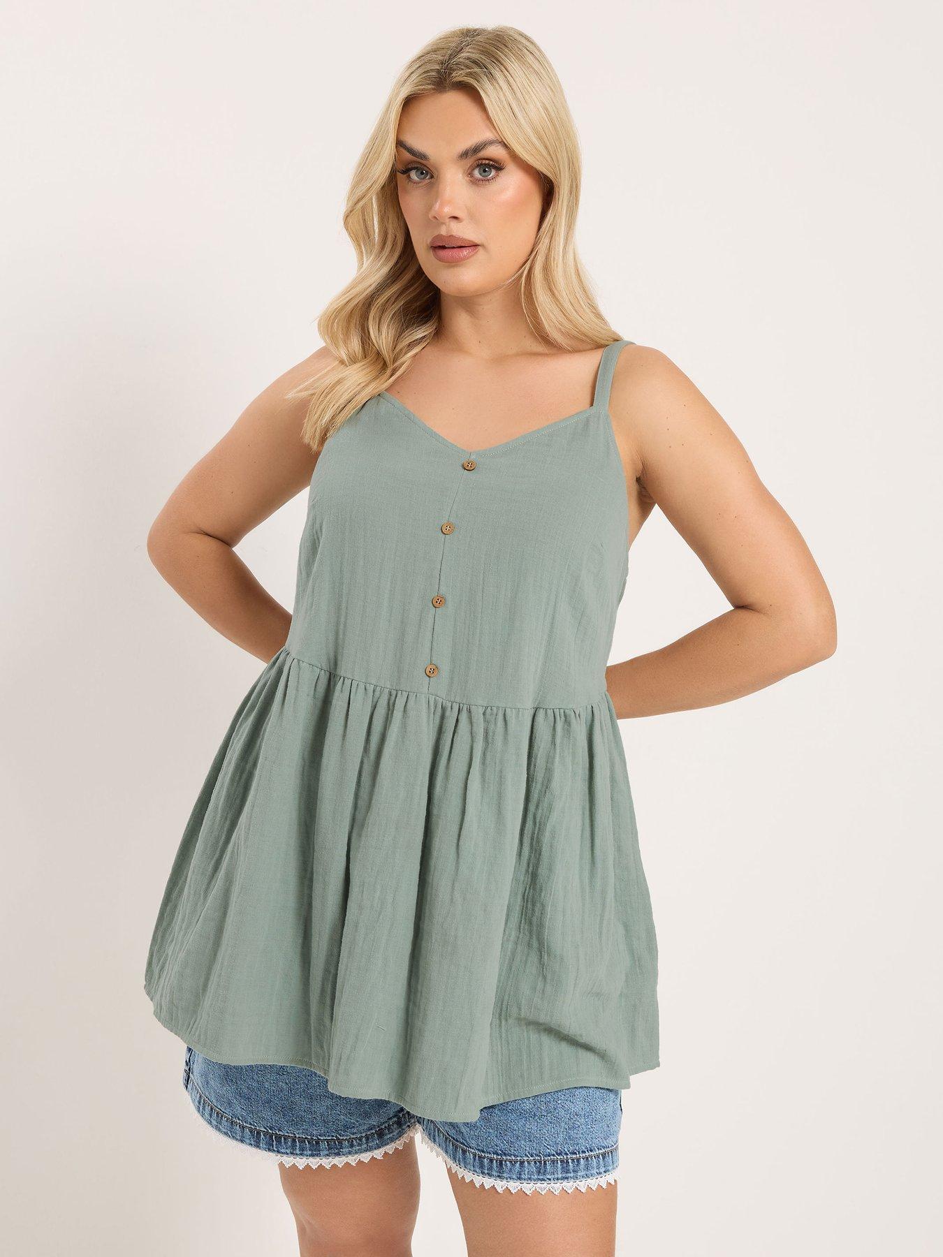 yours-curve-cheesecloth-smock-cami-top-greenfront
