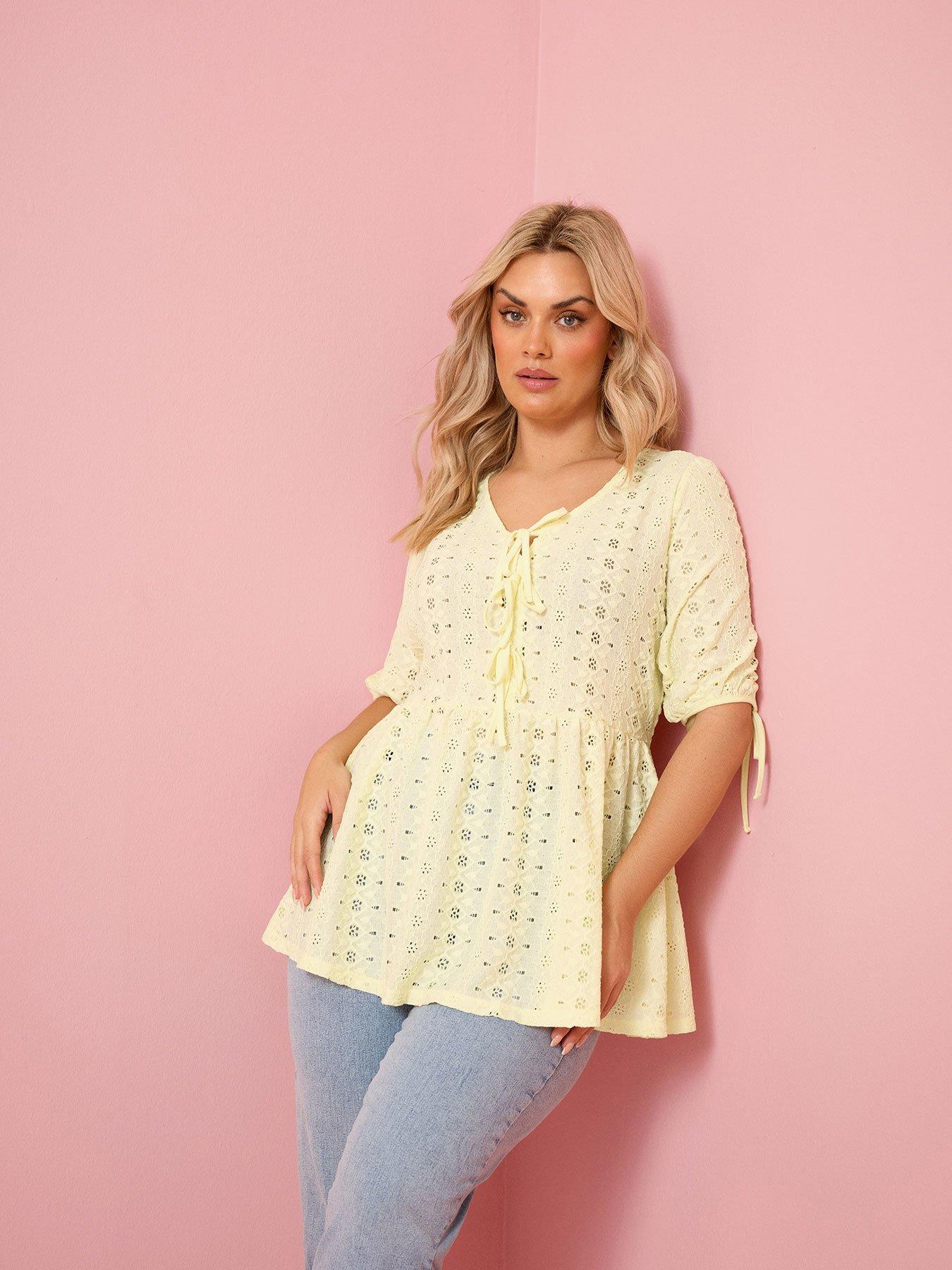 yours-curve-tie-front-broderie-peplum-top-yellowfront