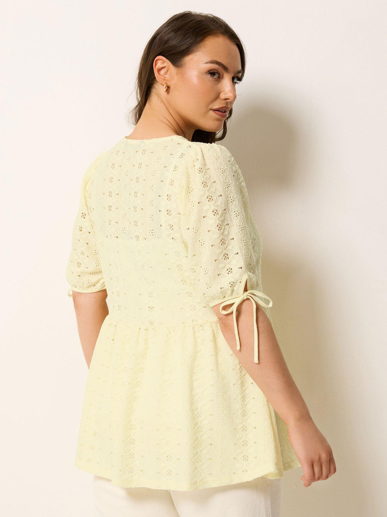 yours-curve-tie-front-broderie-peplum-top-yellowstillFront