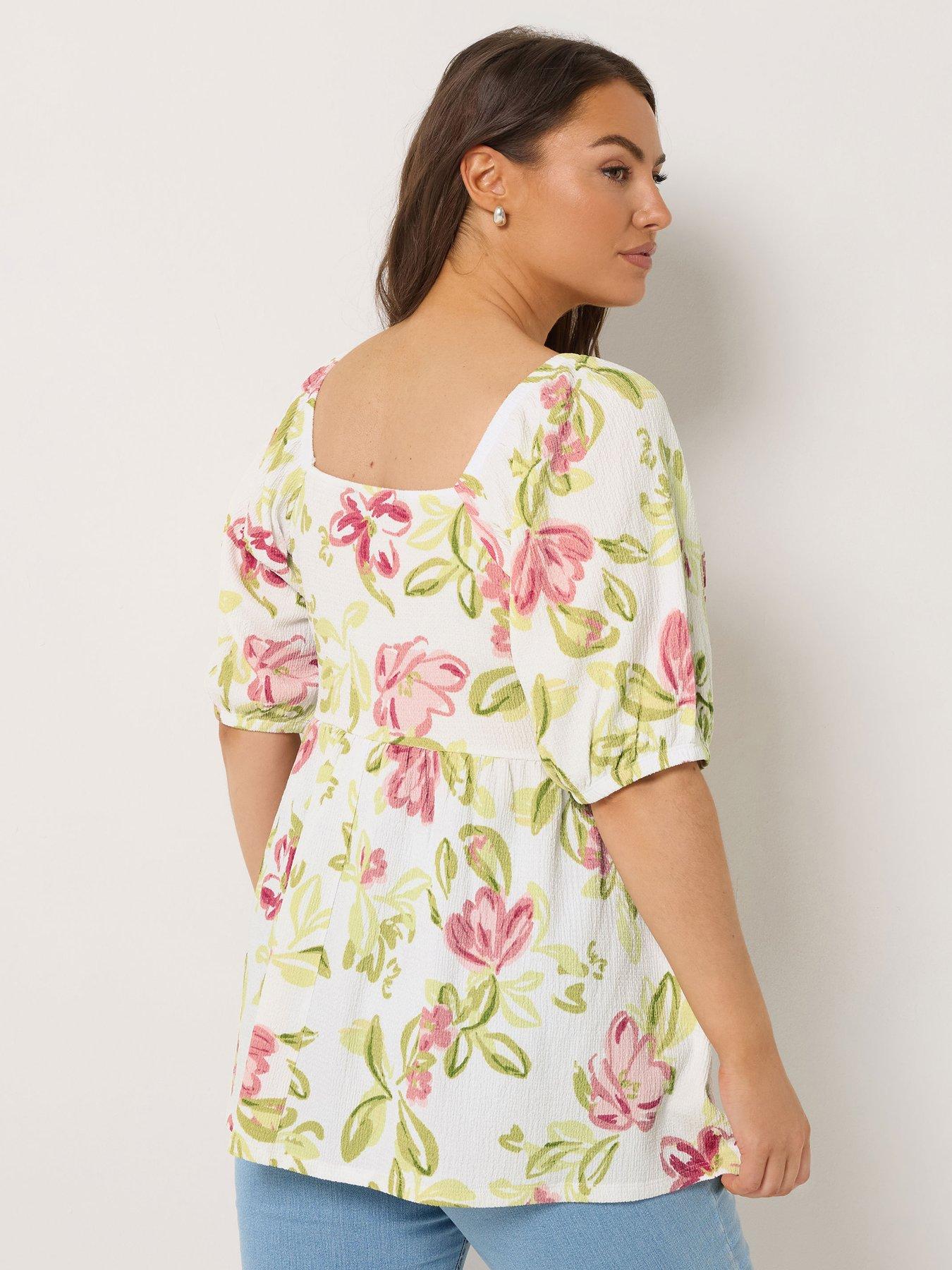 Image 2 of 6 of Yours Curve Square Neck Peplum Top - White
