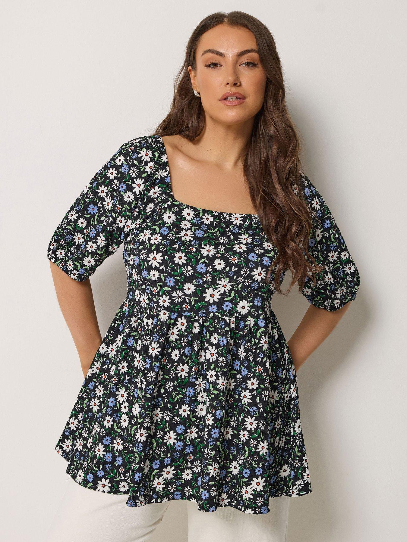 yours-curve-square-neck-ditsy-print-peplum-top-bluefront