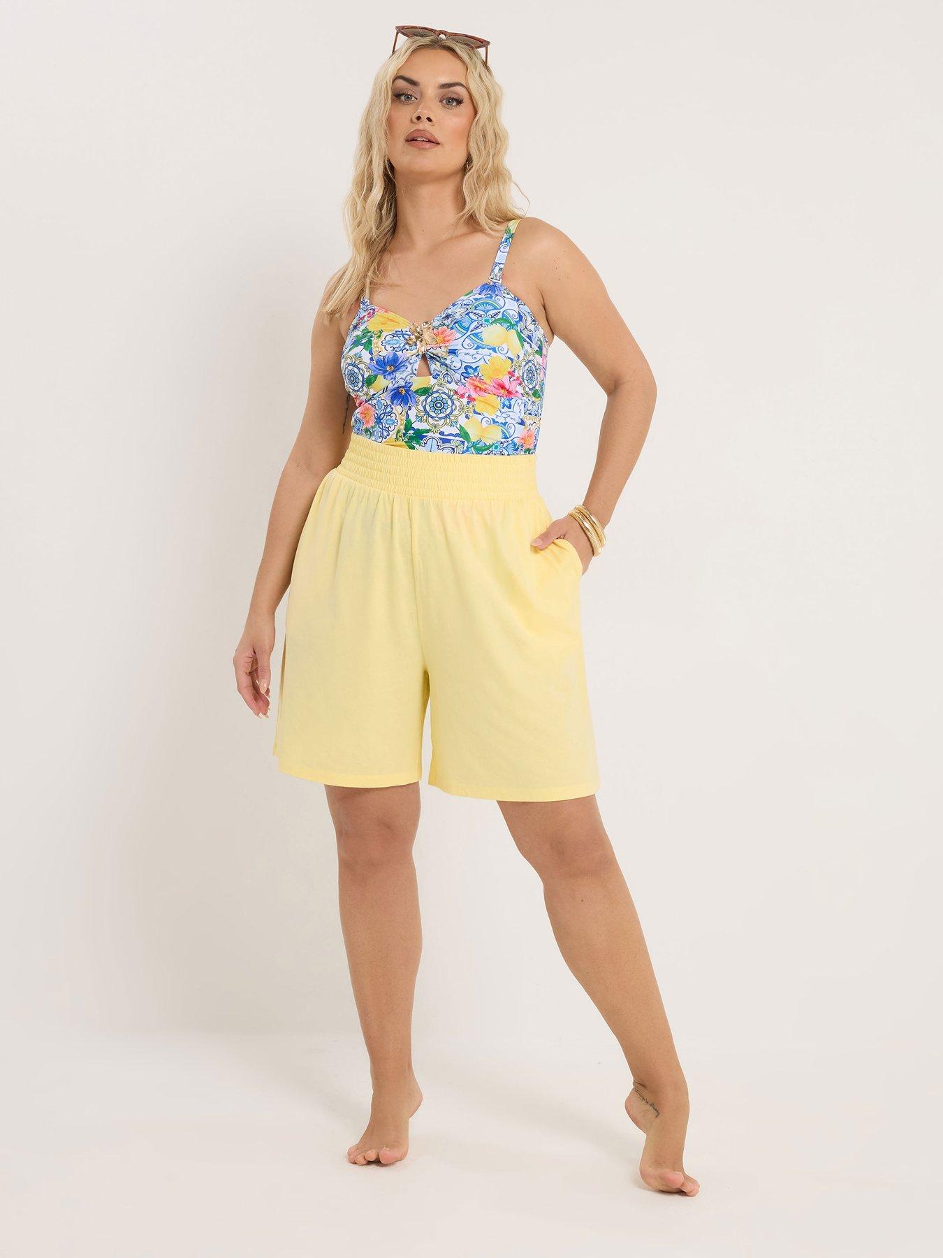 yours-curve-jersey-shirred-shorts-yellowback