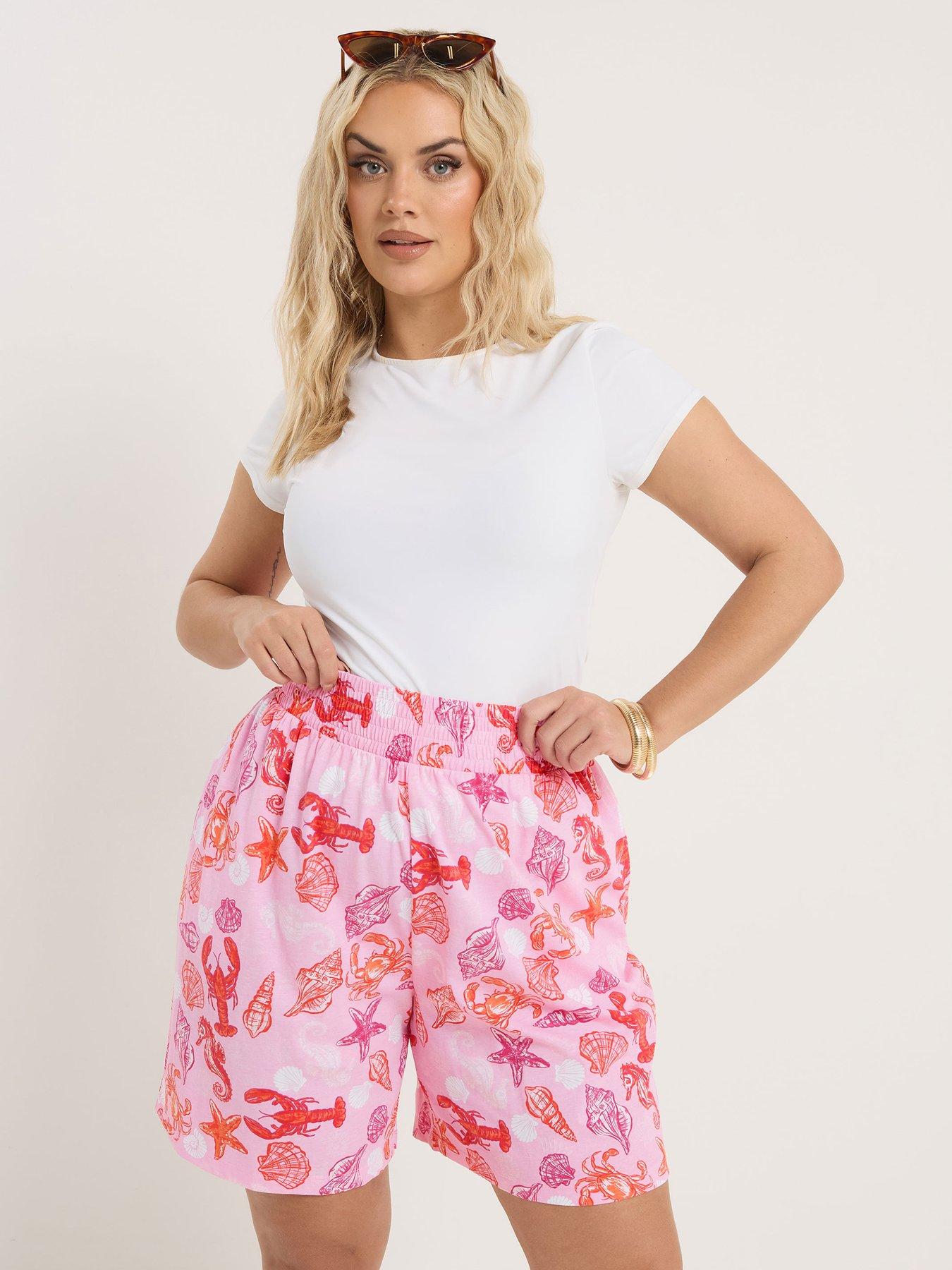 yours-curve-jersey-shirred-shorts-pinkoutfit