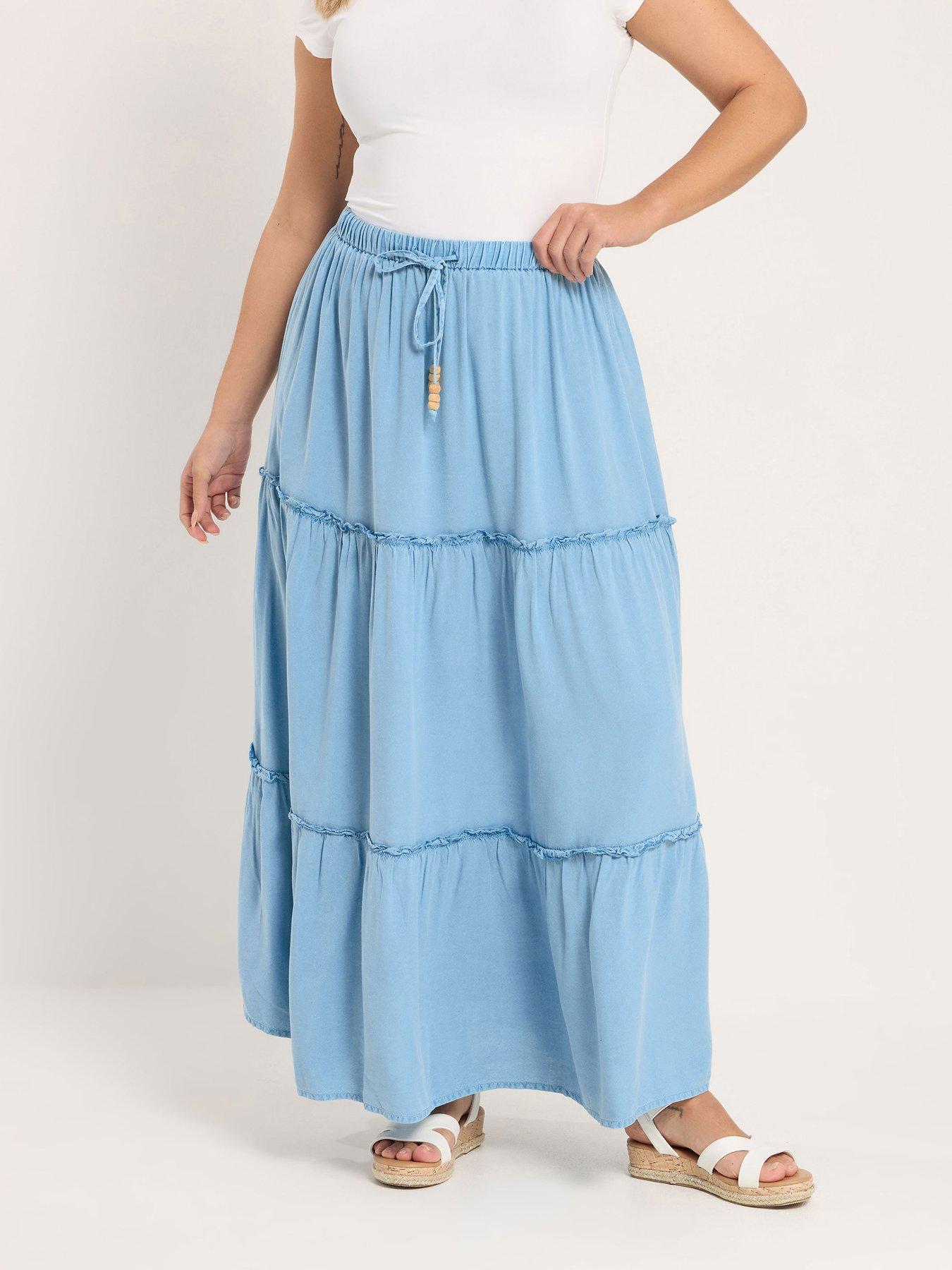 Image 1 of 5 of Yours Curve Tiered Chambray Maxi Skirt