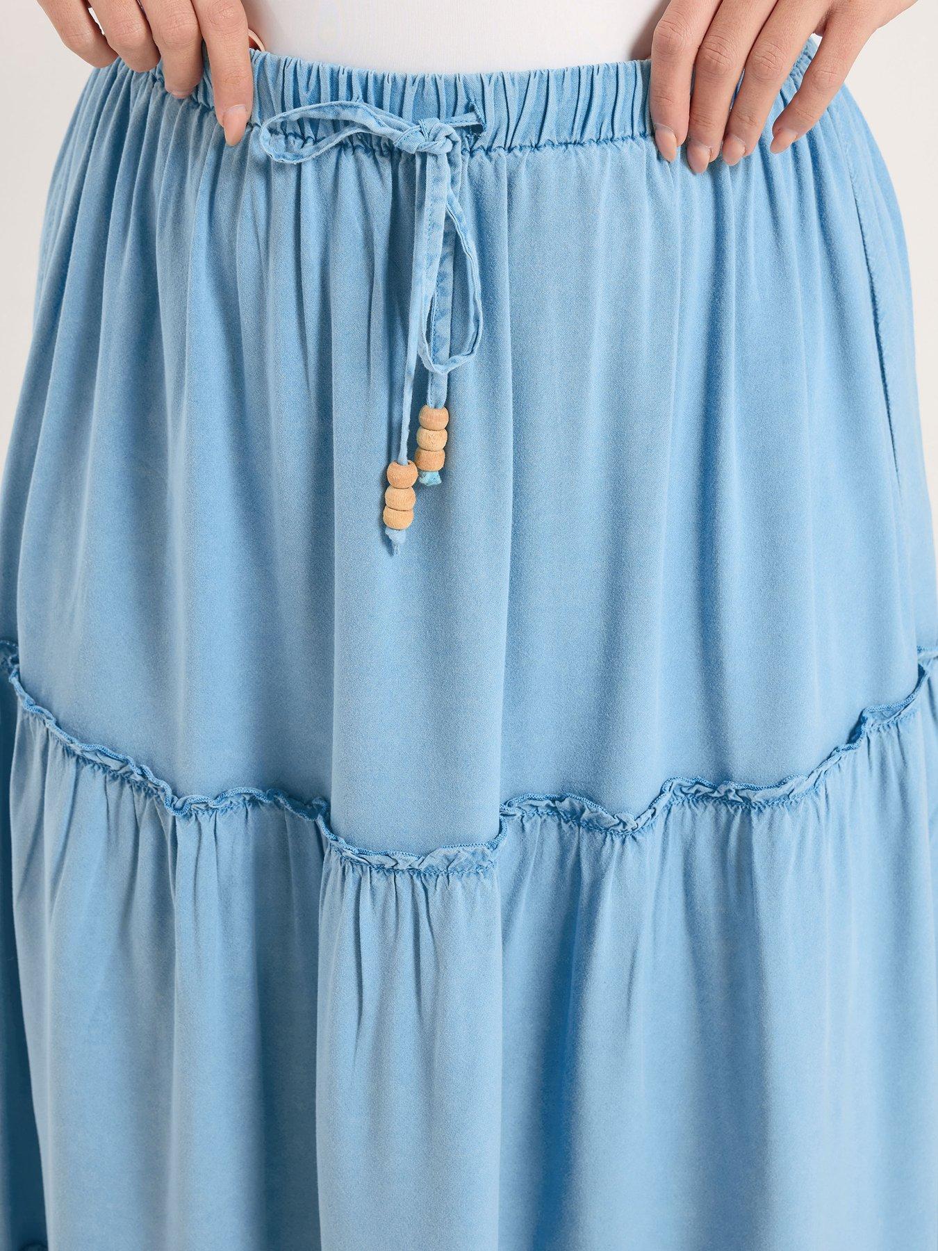 Image 4 of 5 of Yours Curve Tiered Chambray Maxi Skirt