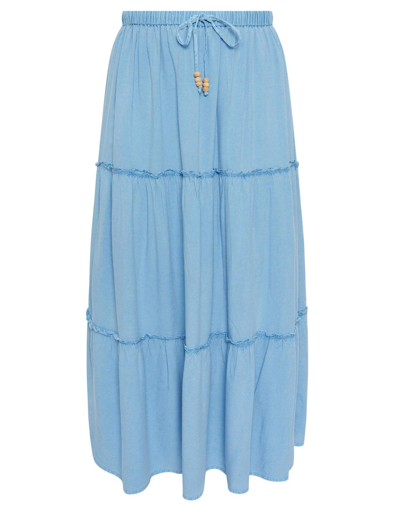 Image 5 of 5 of Yours Curve Tiered Chambray Maxi Skirt