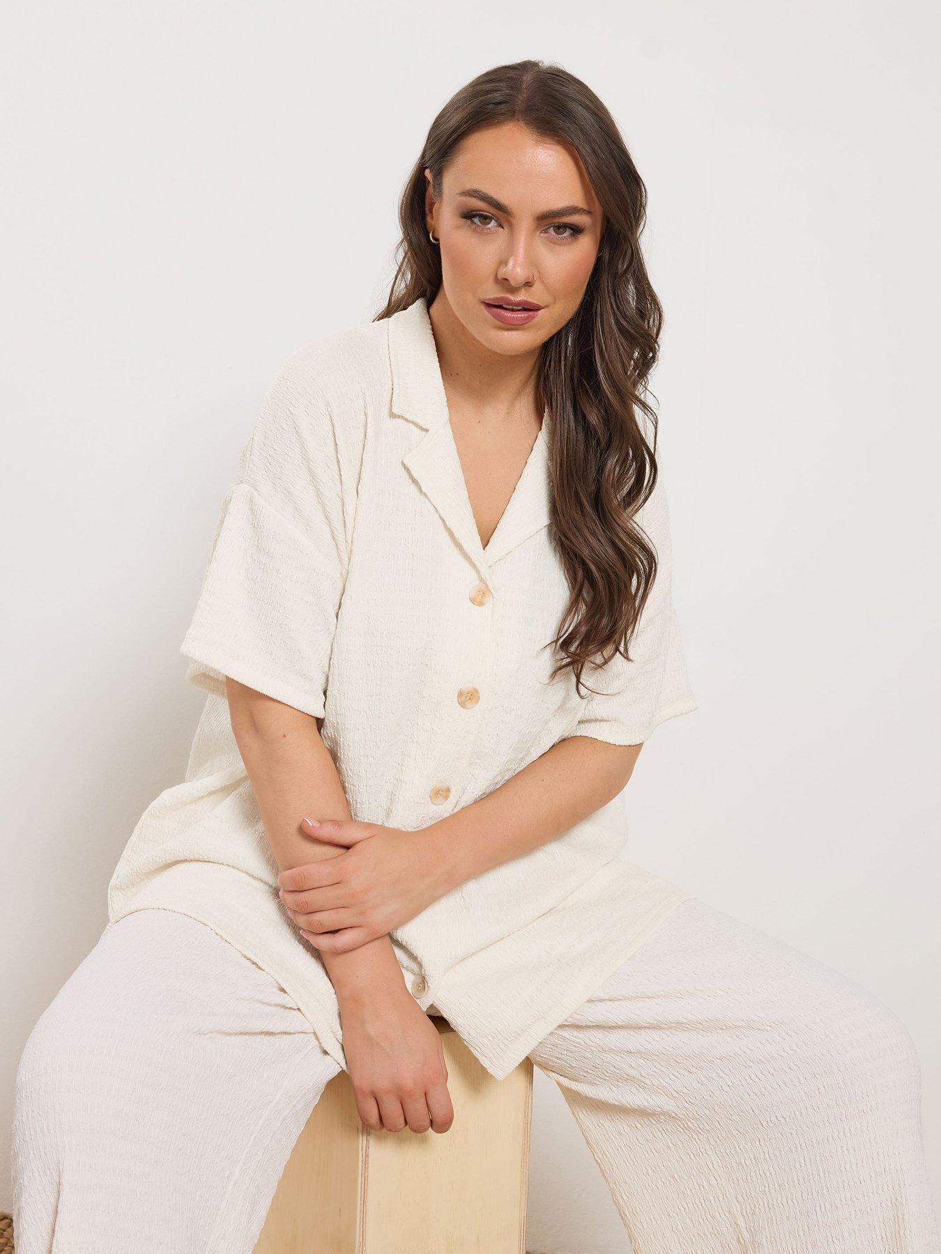 Image 1 of 5 of Yours Curve Textured Resort Shirt - Cream