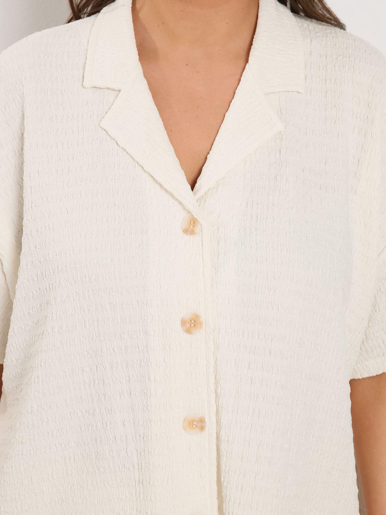 Image 4 of 5 of Yours Curve Textured Resort Shirt - Cream