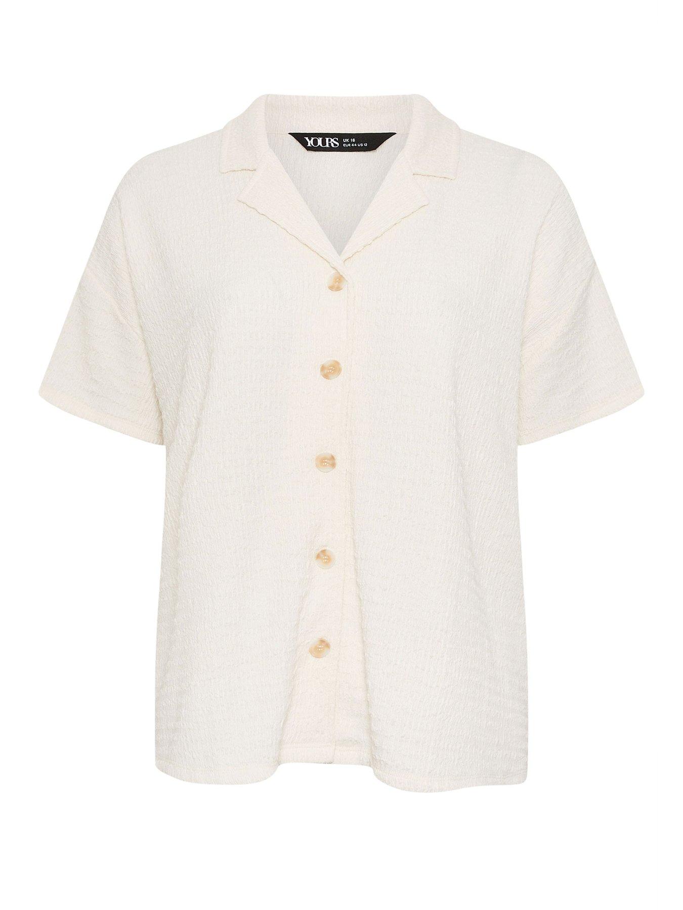 Image 5 of 5 of Yours Curve Textured Resort Shirt - Cream