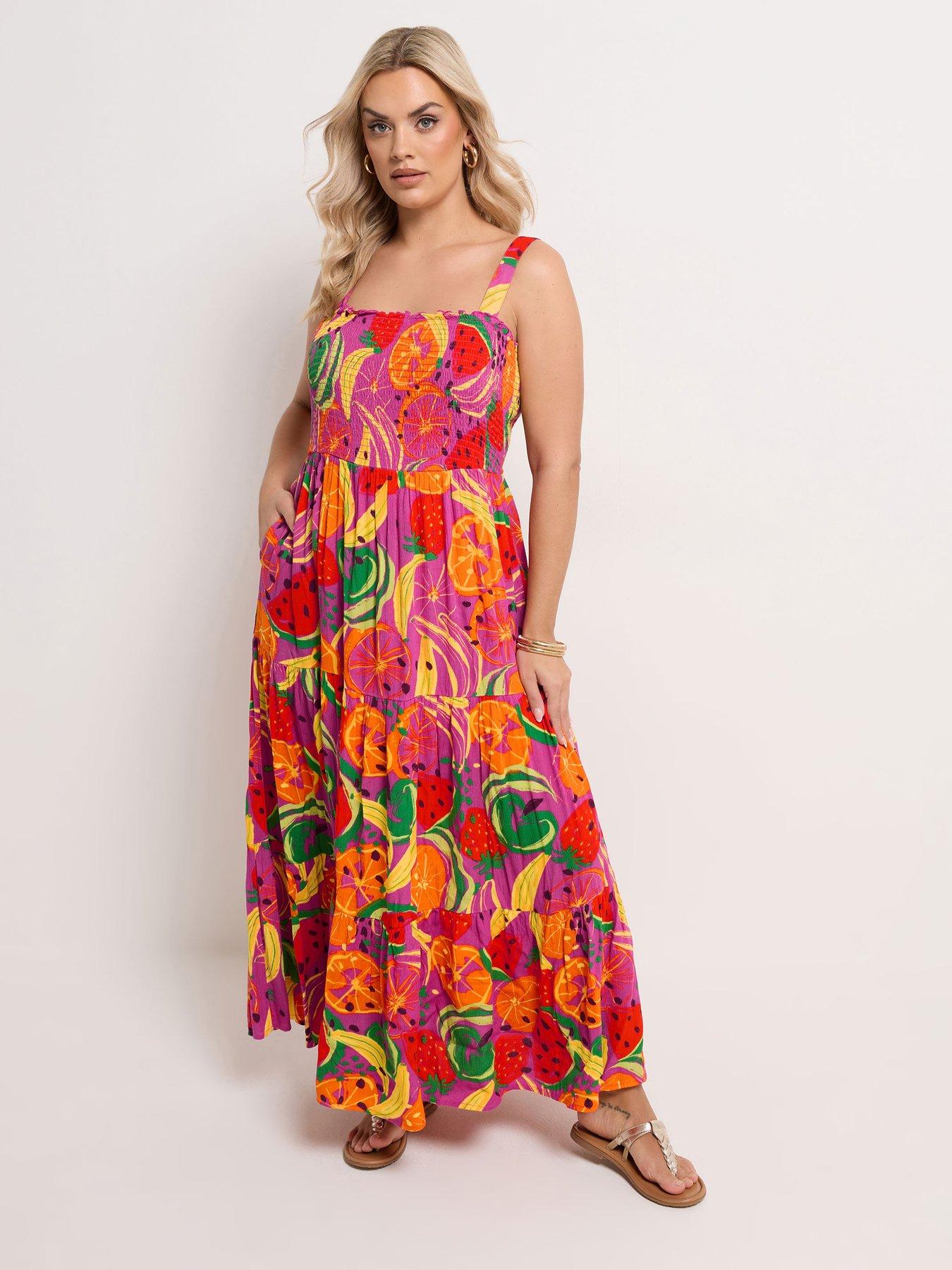 Yours Curve Shirred Strappy Maxi Dress - Pink