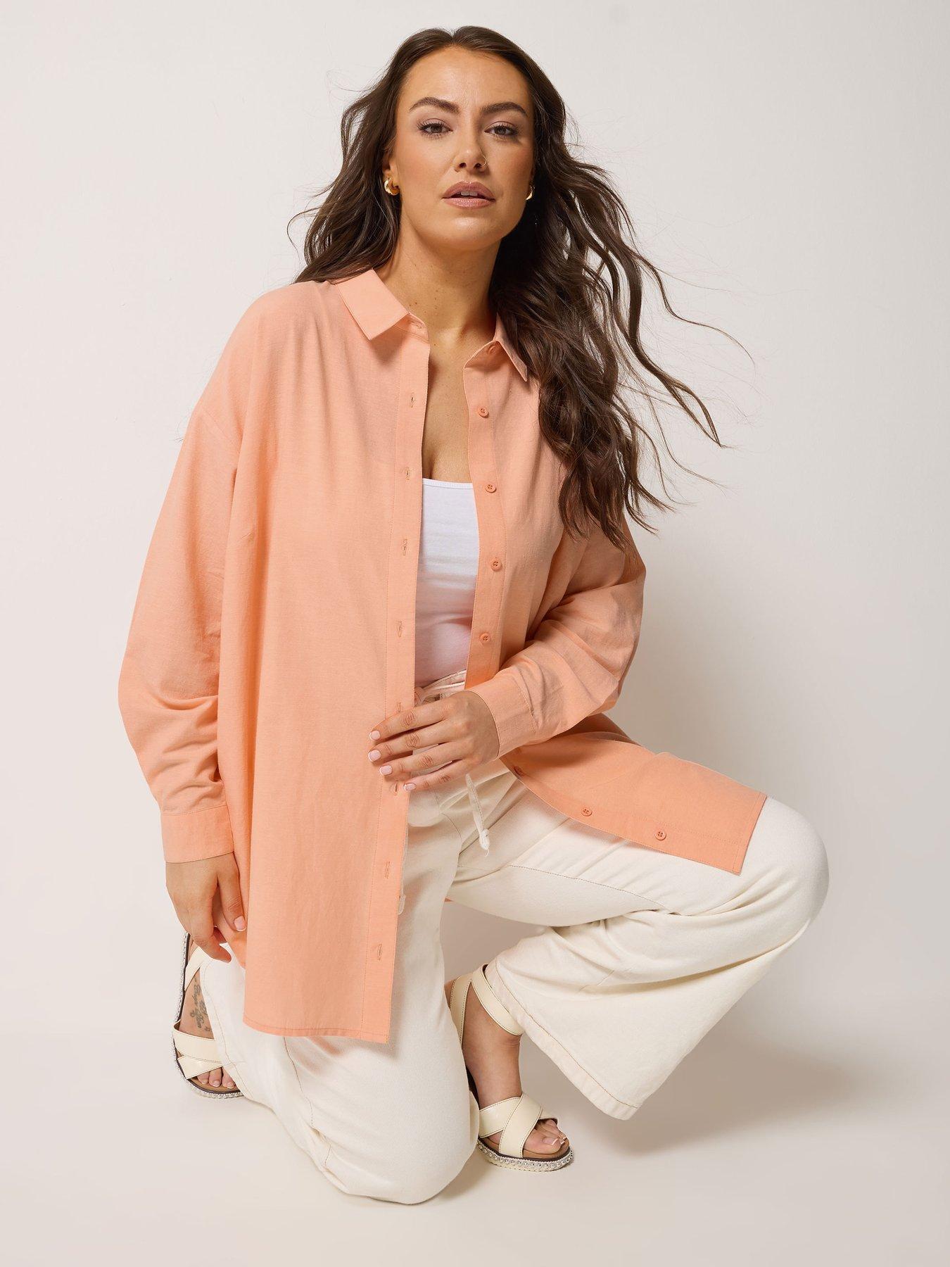 Yours Curve Long Sleeve Linen Shirt - Orange