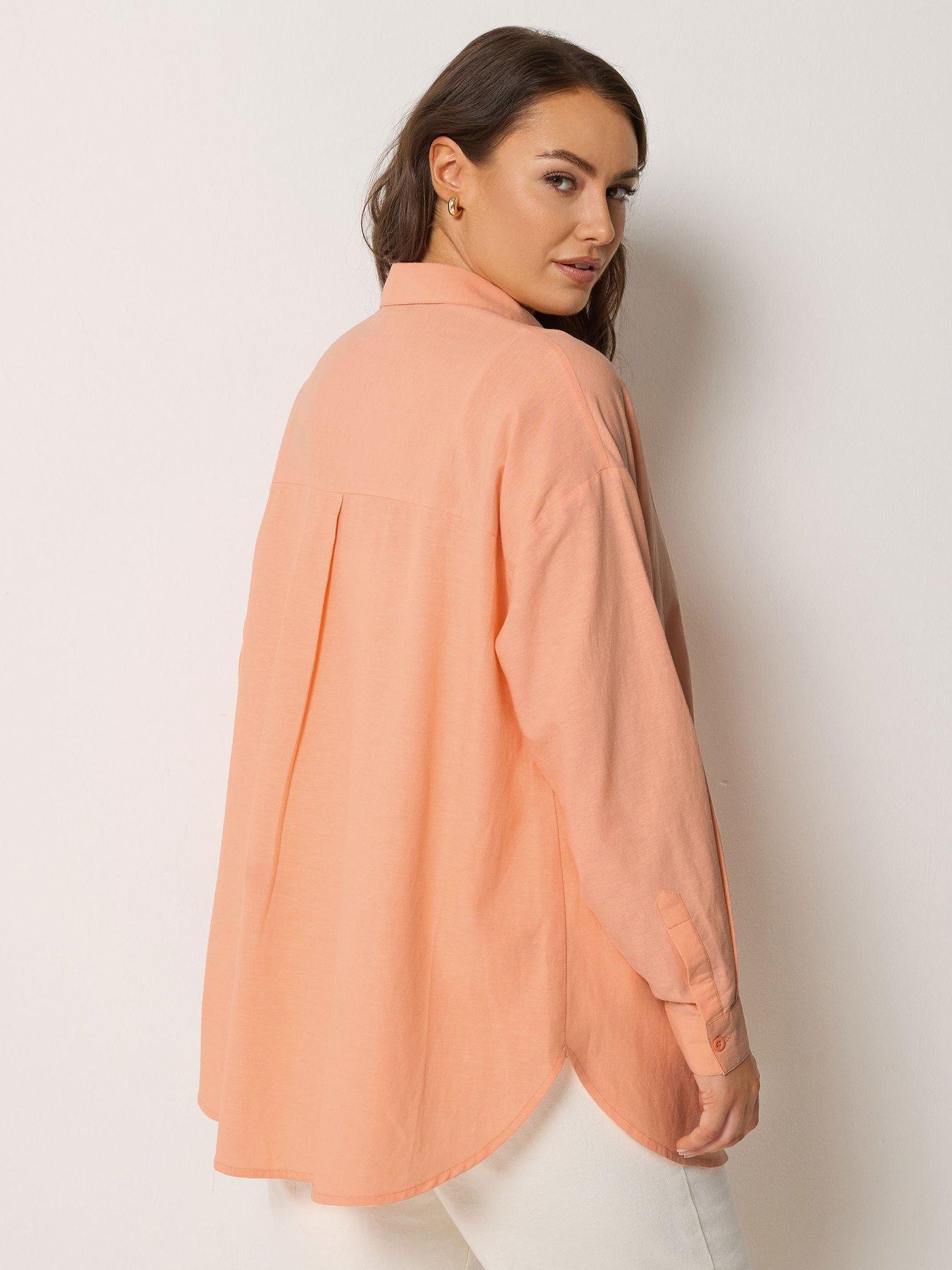 yours-curve-long-sleeve-linen-shirt-orangestillFront
