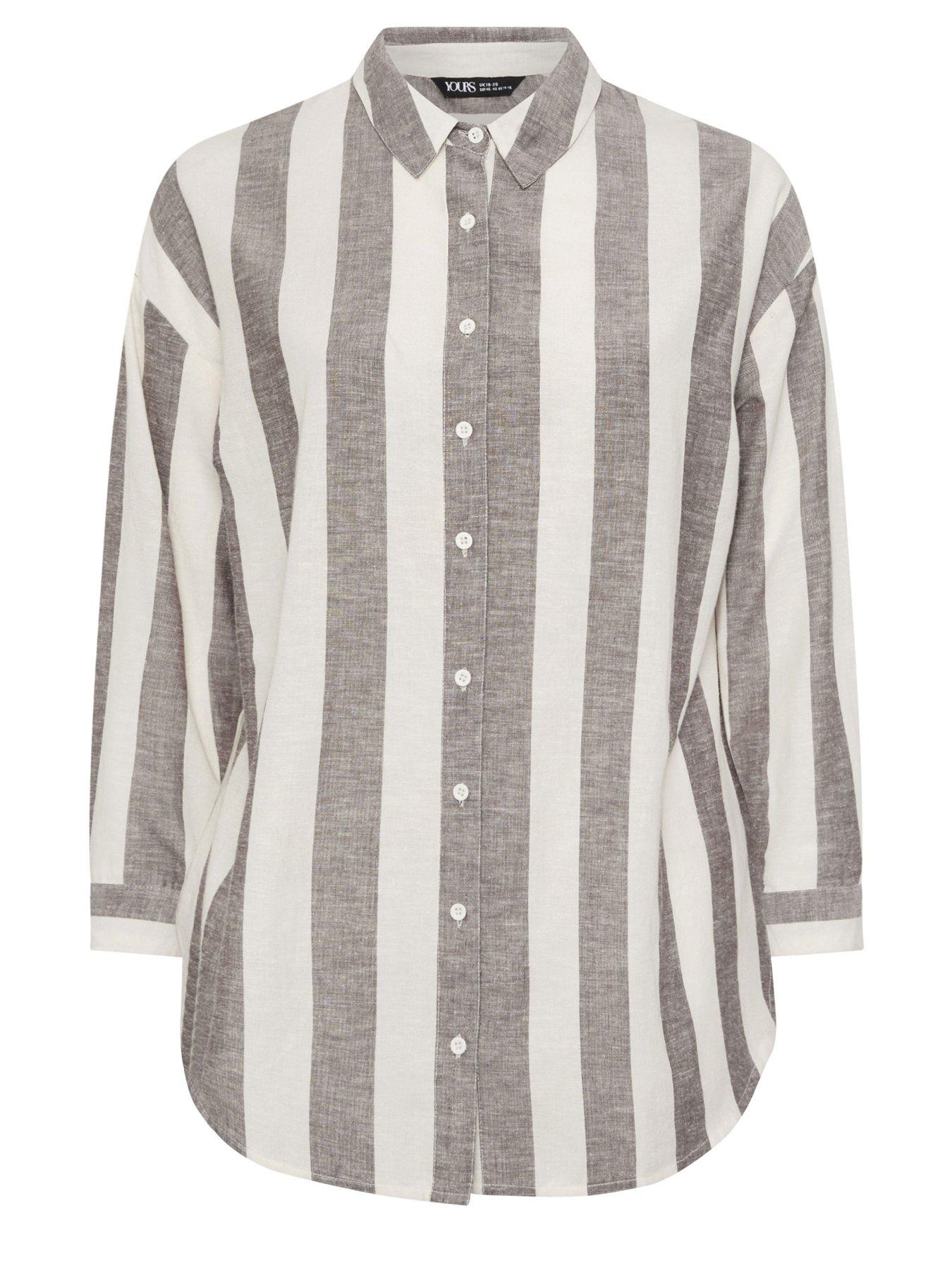 Image 5 of 5 of Yours Curve Long Sleeve Striped Linen Shirt - Brown
