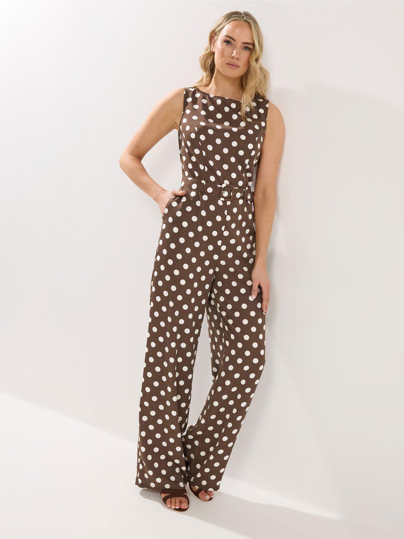 Image 1 of 5 of Long Tall Sally Spot Print Sleeveless Jumpsuit - Brown