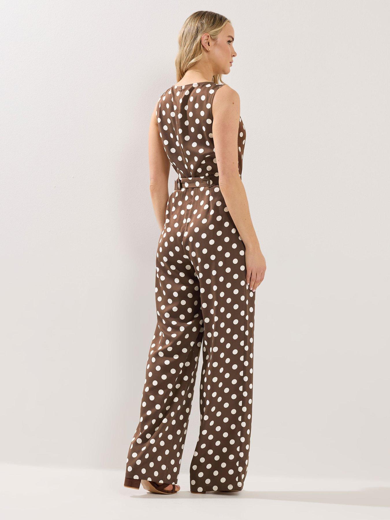Image 2 of 5 of Long Tall Sally Spot Print Sleeveless Jumpsuit - Brown