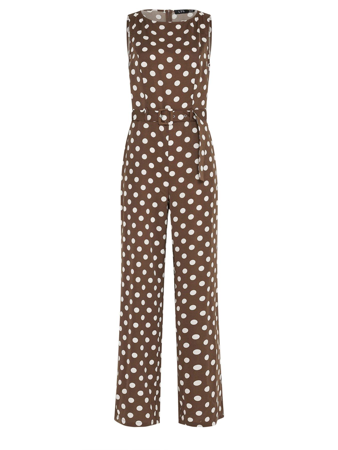 Image 5 of 5 of Long Tall Sally Spot Print Sleeveless Jumpsuit - Brown