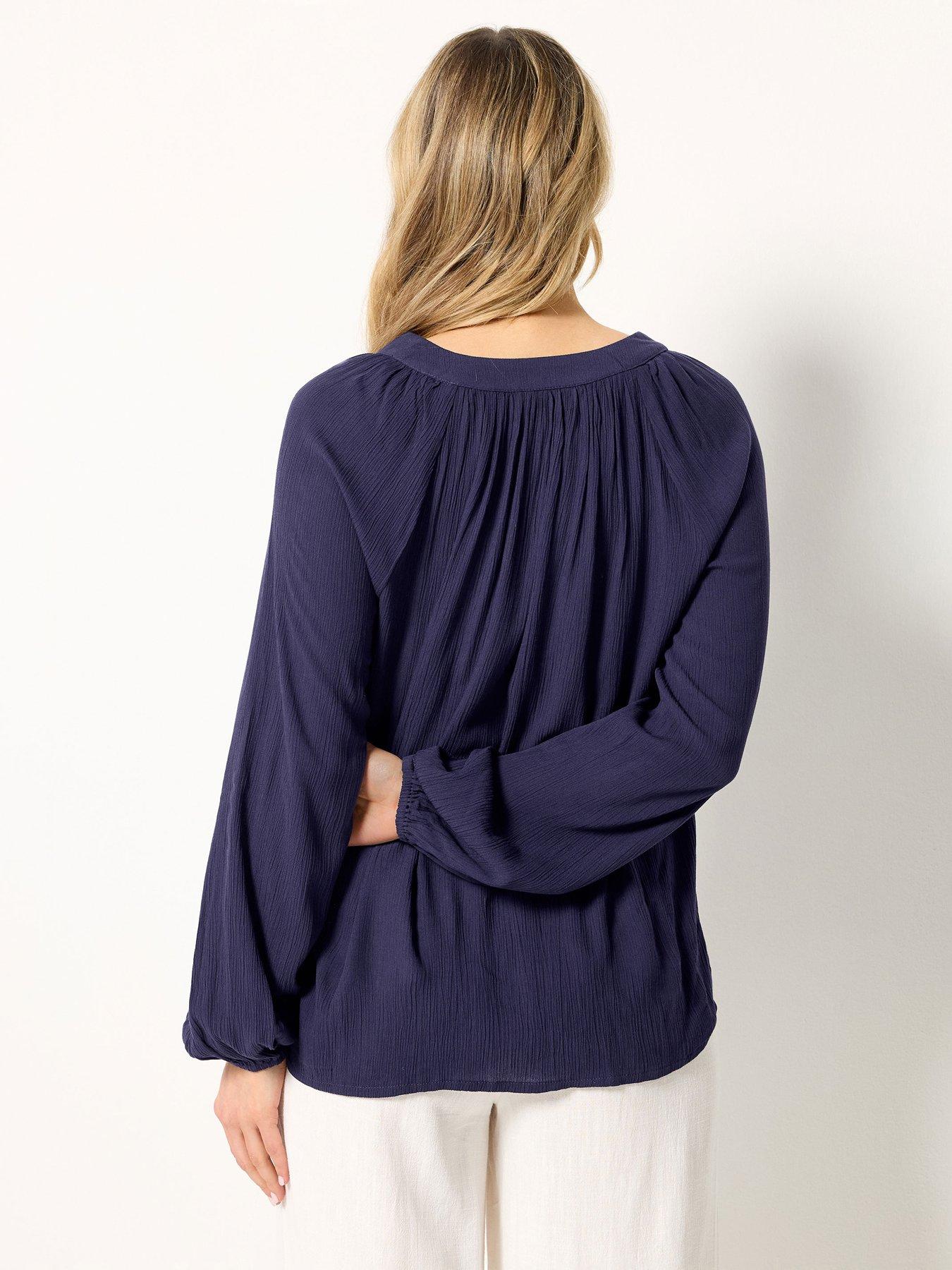 long-tall-sally-v-neck-crinkle-top-bluestillFront