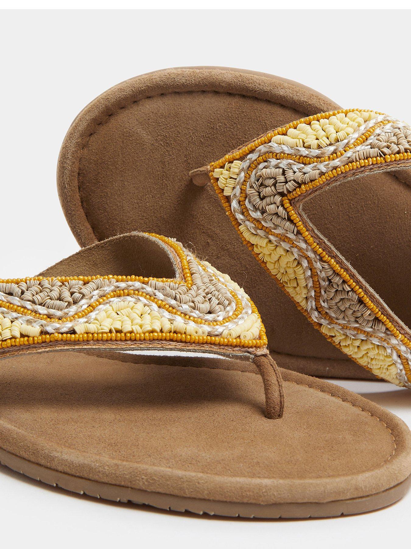 Image 4 of 4 of Yours Extra Wide Fit Beaded Toe Sandals - Cream