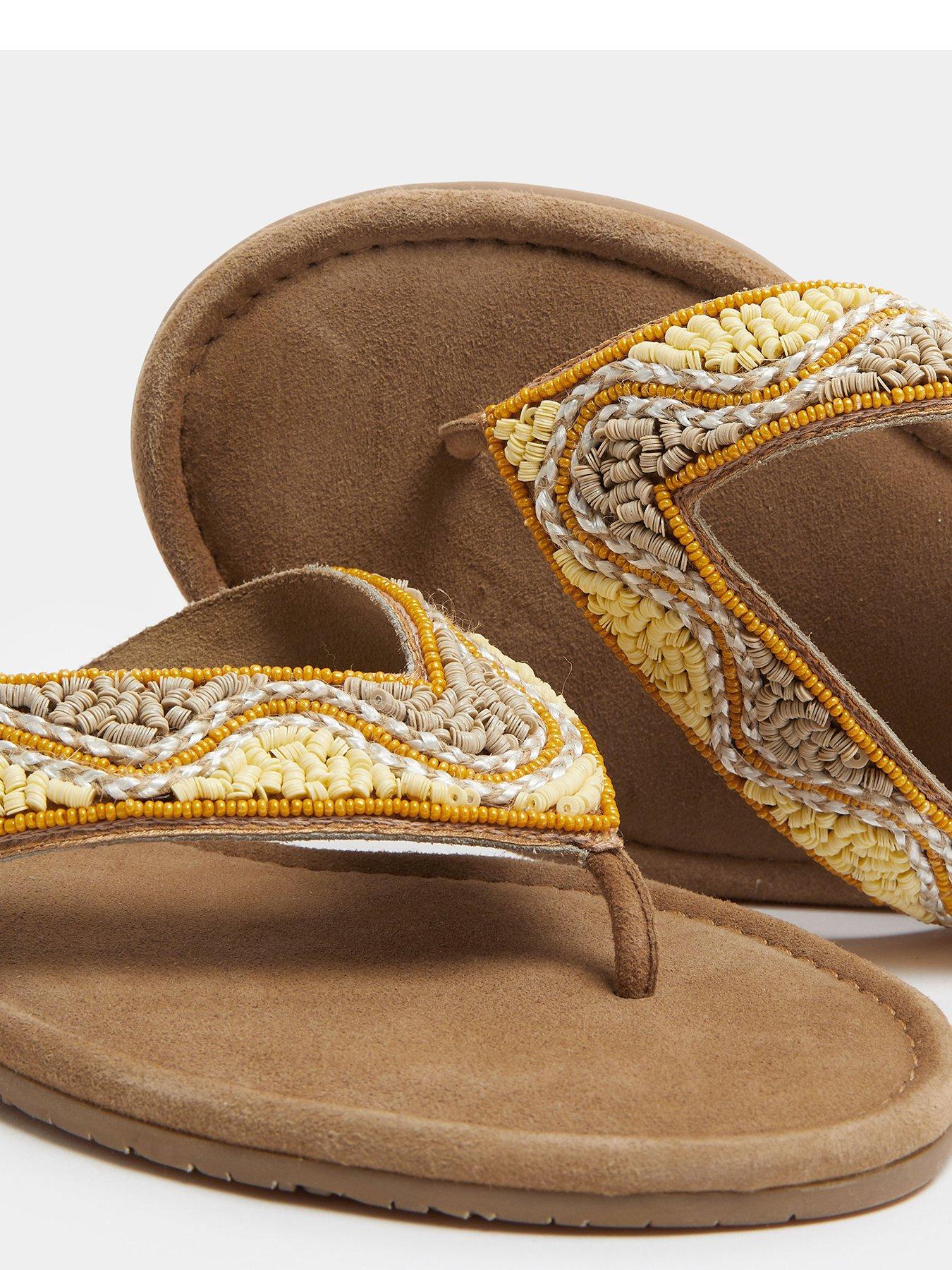Image 4 of 4 of Yours Wide Fit Beaded Toe Sandals - Cream