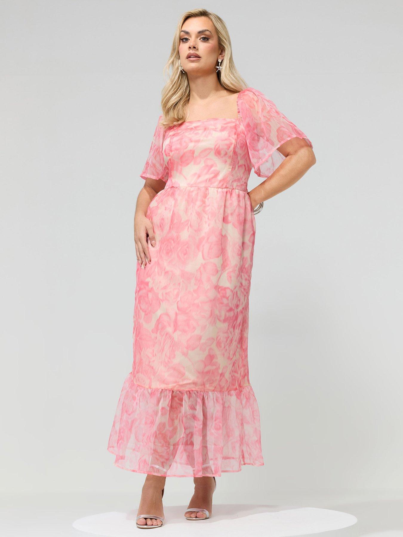 Yours Curve Abstract Organza Dress - Pink