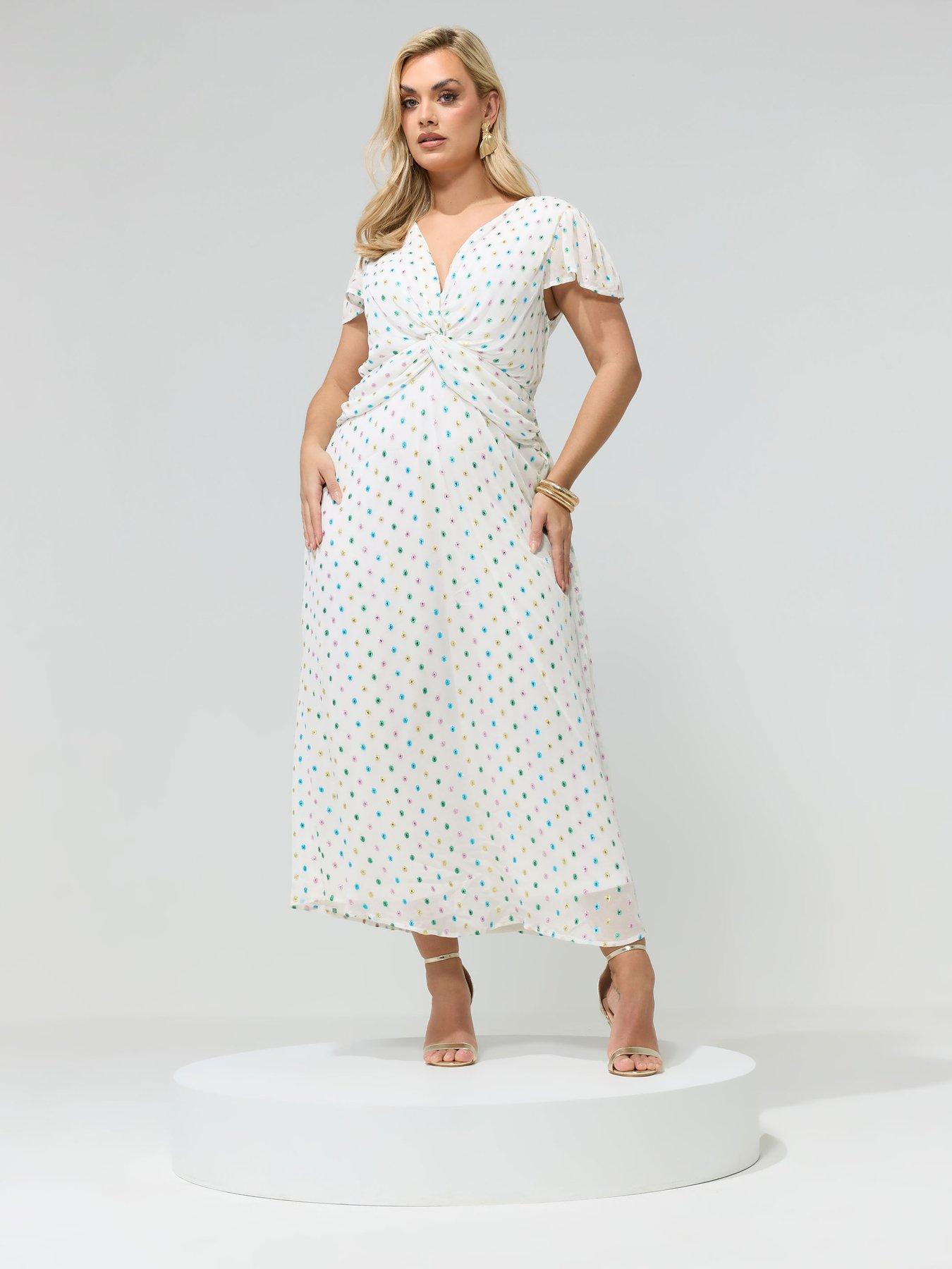 Yours Curve Twist Front Metallic Dress - White