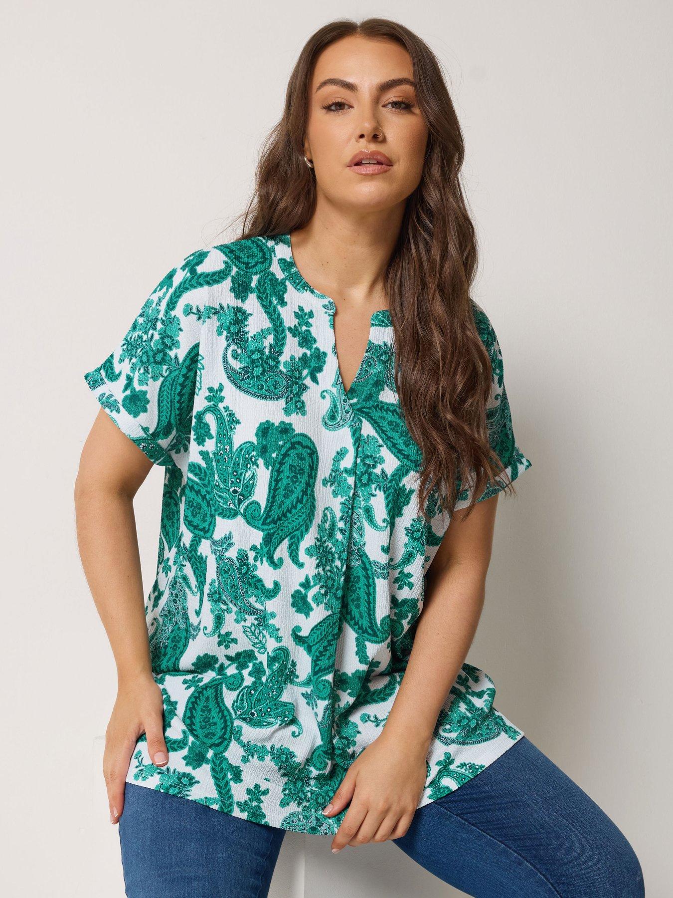 Yours Curve Pleat Front Textured Top - Green