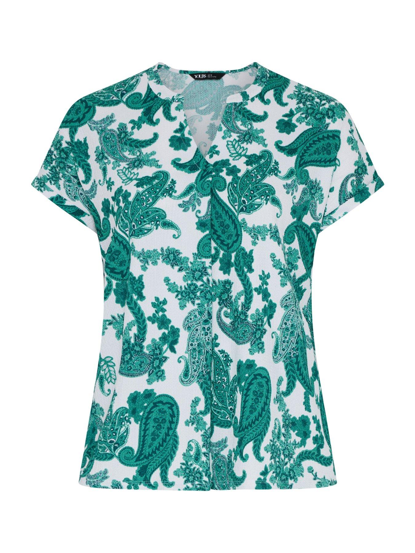 Image 5 of 5 of Yours Curve Pleat Front Textured Top - Green