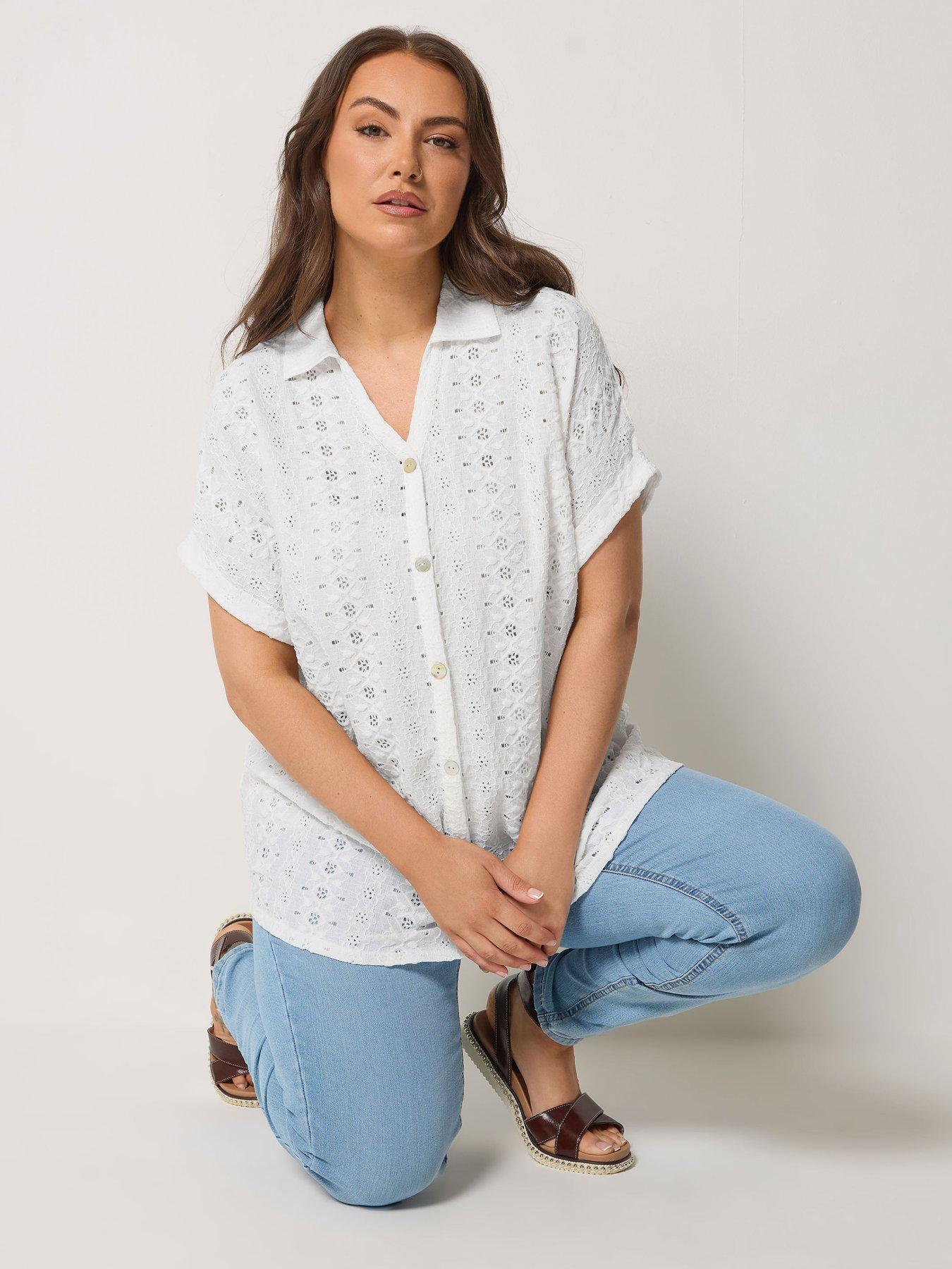 Yours Curve Broderie Grown On Shirt - White