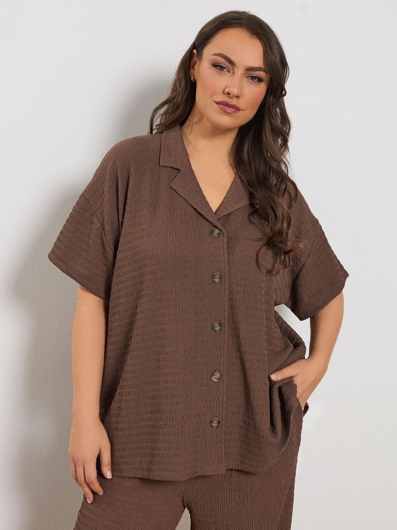 yours-curve-textured-resort-shirt-brownfront