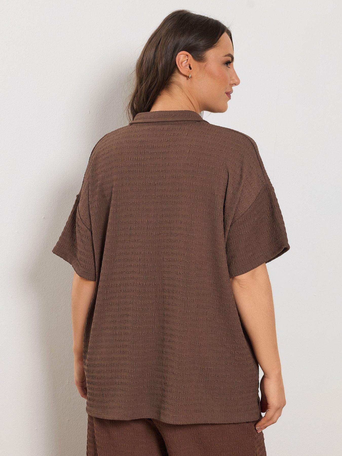 yours-curve-textured-resort-shirt-brownstillFront