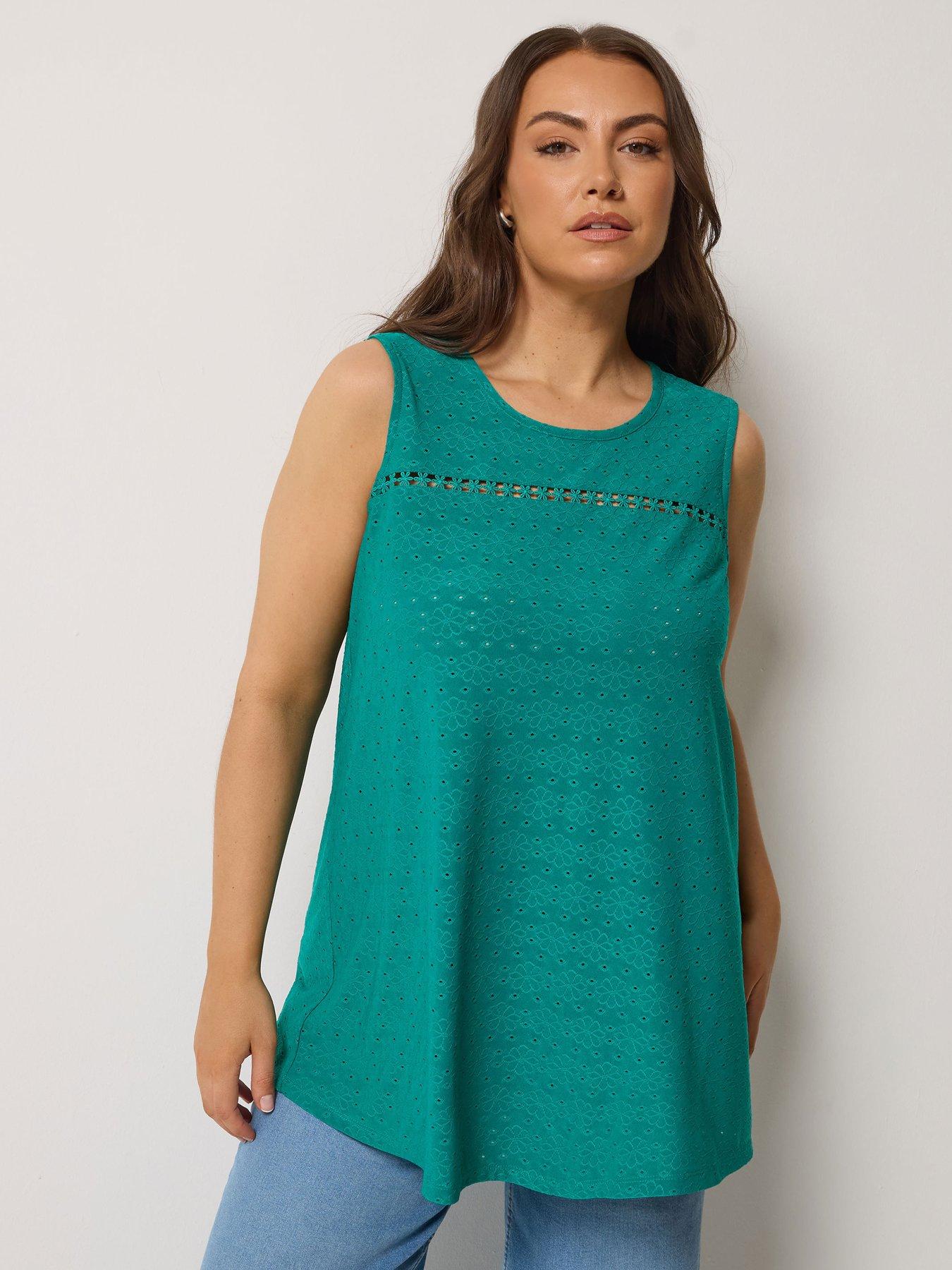 Image 1 of 5 of Yours Curve Broderie Crochet Vest - Green