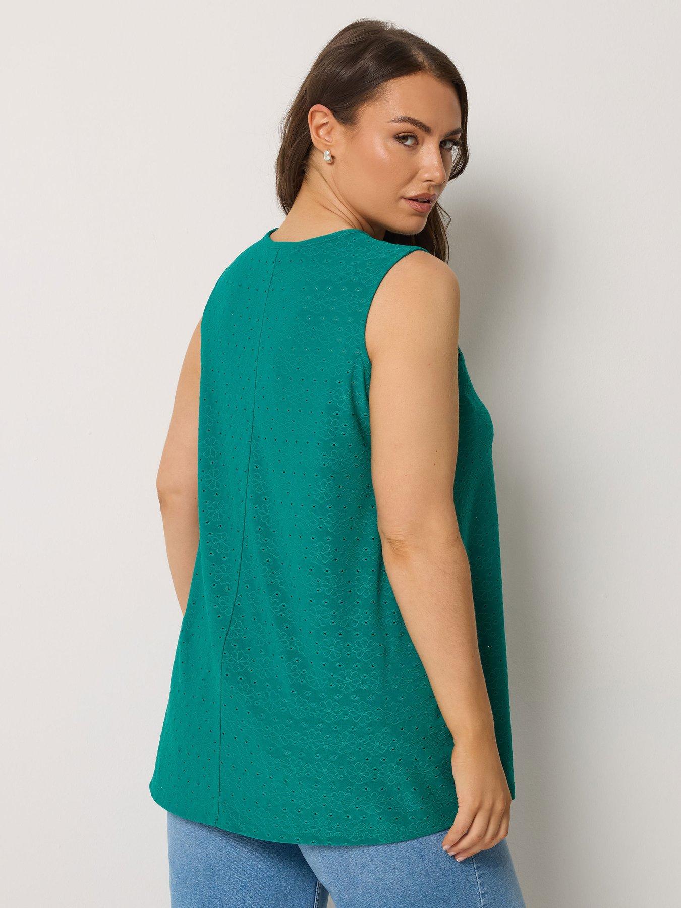 Image 2 of 5 of Yours Curve Broderie Crochet Vest - Green