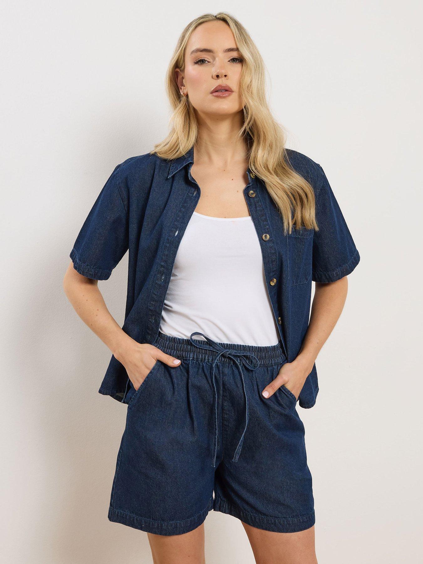 Image 1 of 5 of Long Tall Sally Denim Pull On Shorts - Blue