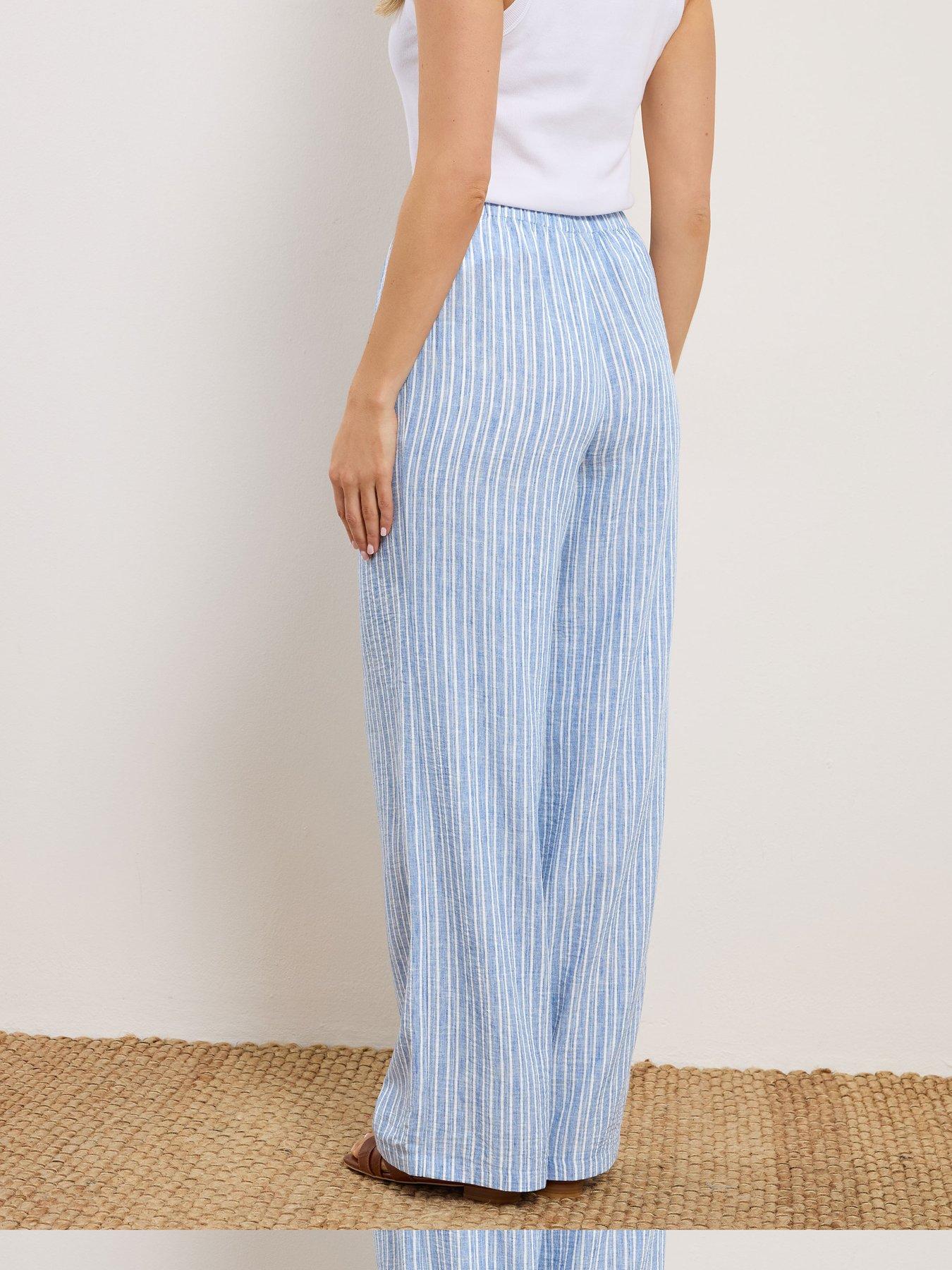 Image 2 of 5 of Long Tall Sally Striped Linen Look Trousers 36" - Blue