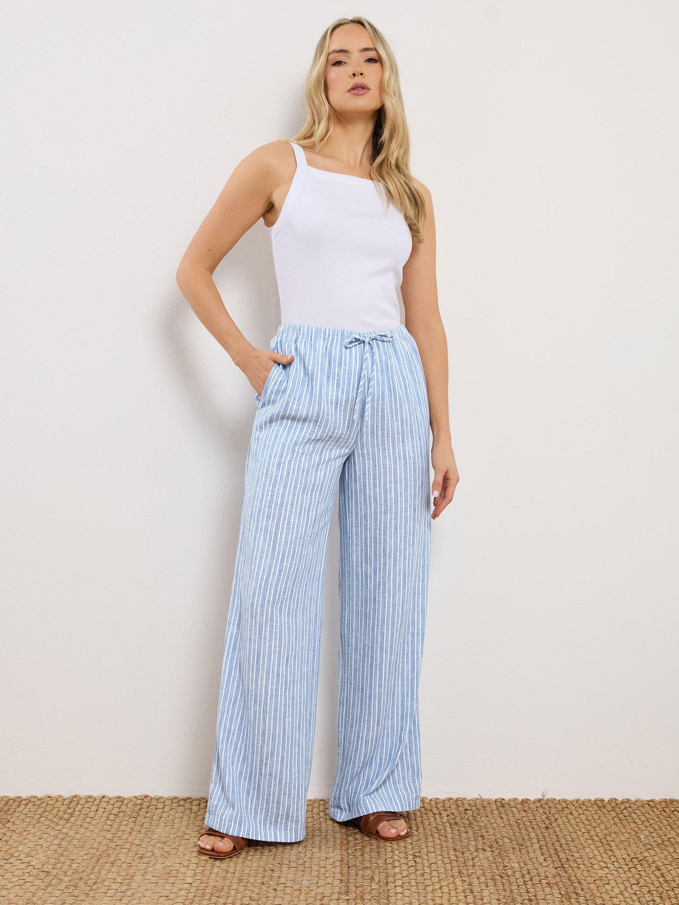 Image 3 of 5 of Long Tall Sally Striped Linen Look Trousers 36" - Blue