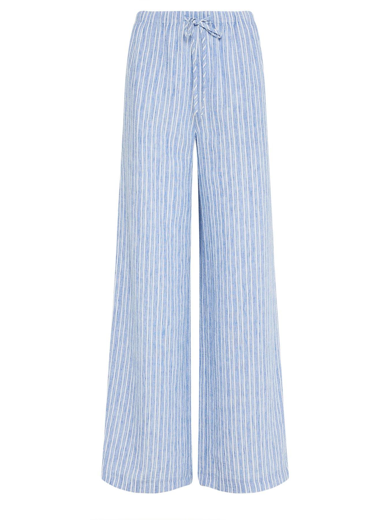 Image 5 of 5 of Long Tall Sally Striped Linen Look Trousers 36" - Blue