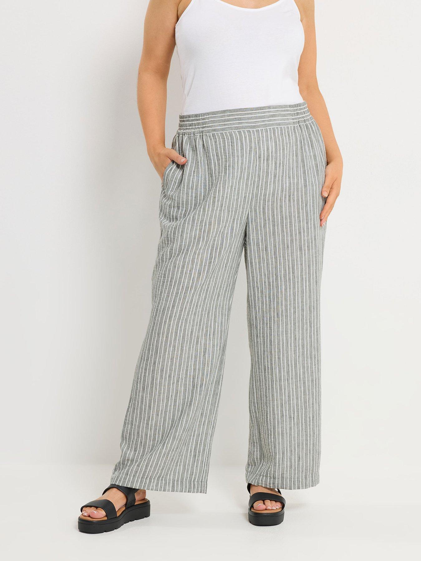 yours-curve-linen-look-pull-on-striped-wide-leg-trousers-30front