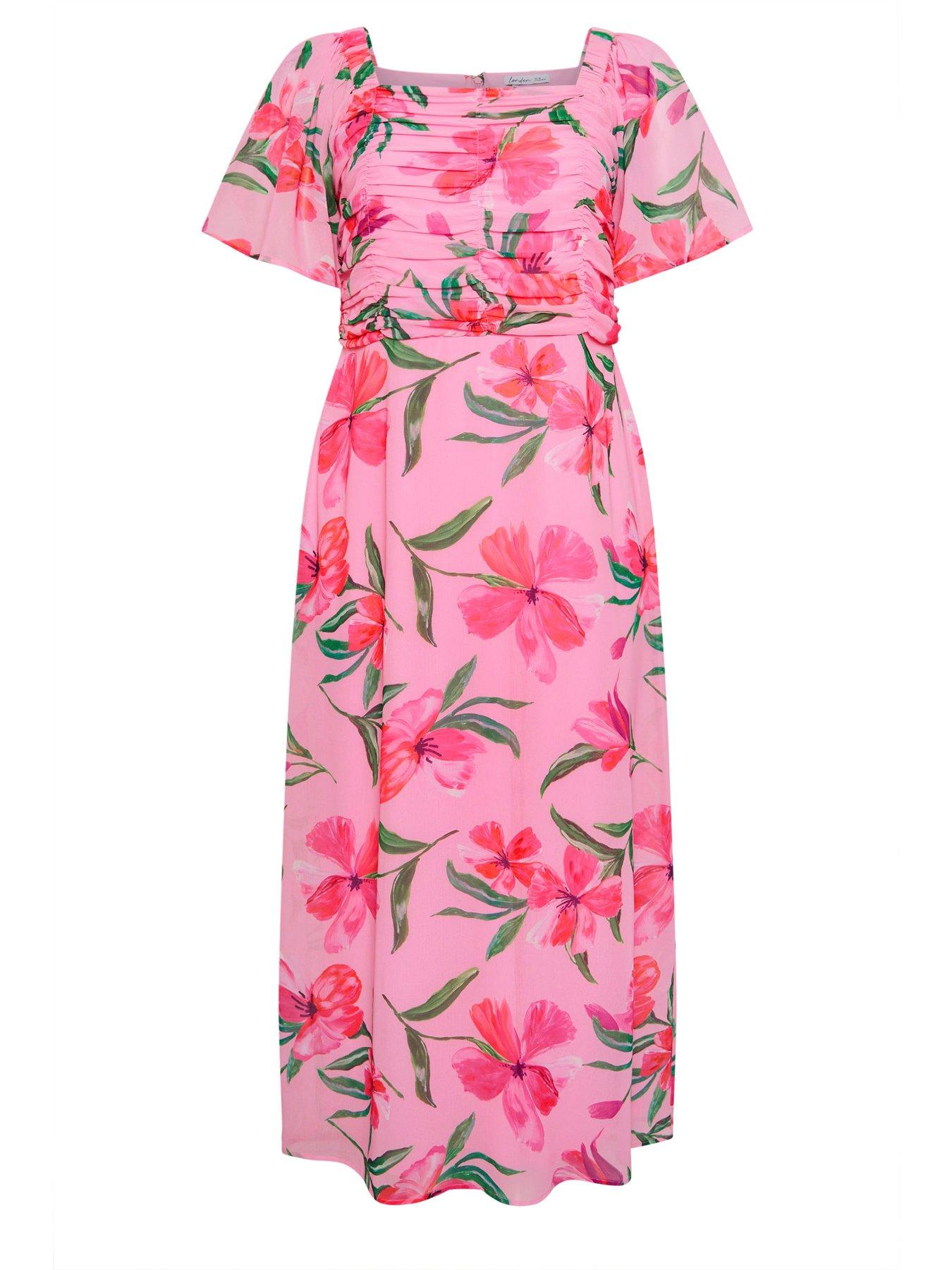 Image 5 of 5 of Yours Curve Floral Gather Square Neck Dress - Pink
