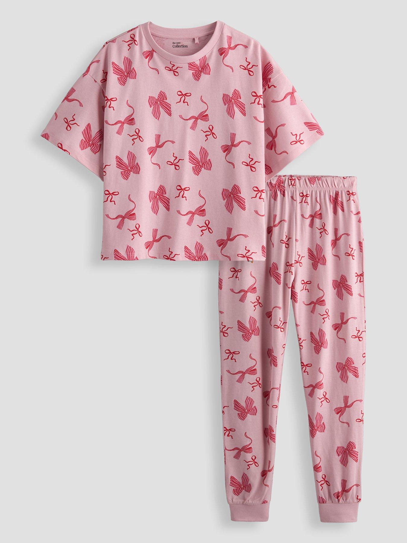 The Very Collection Girls Bow Print Value Jersey Short Sleeve Basic Pj