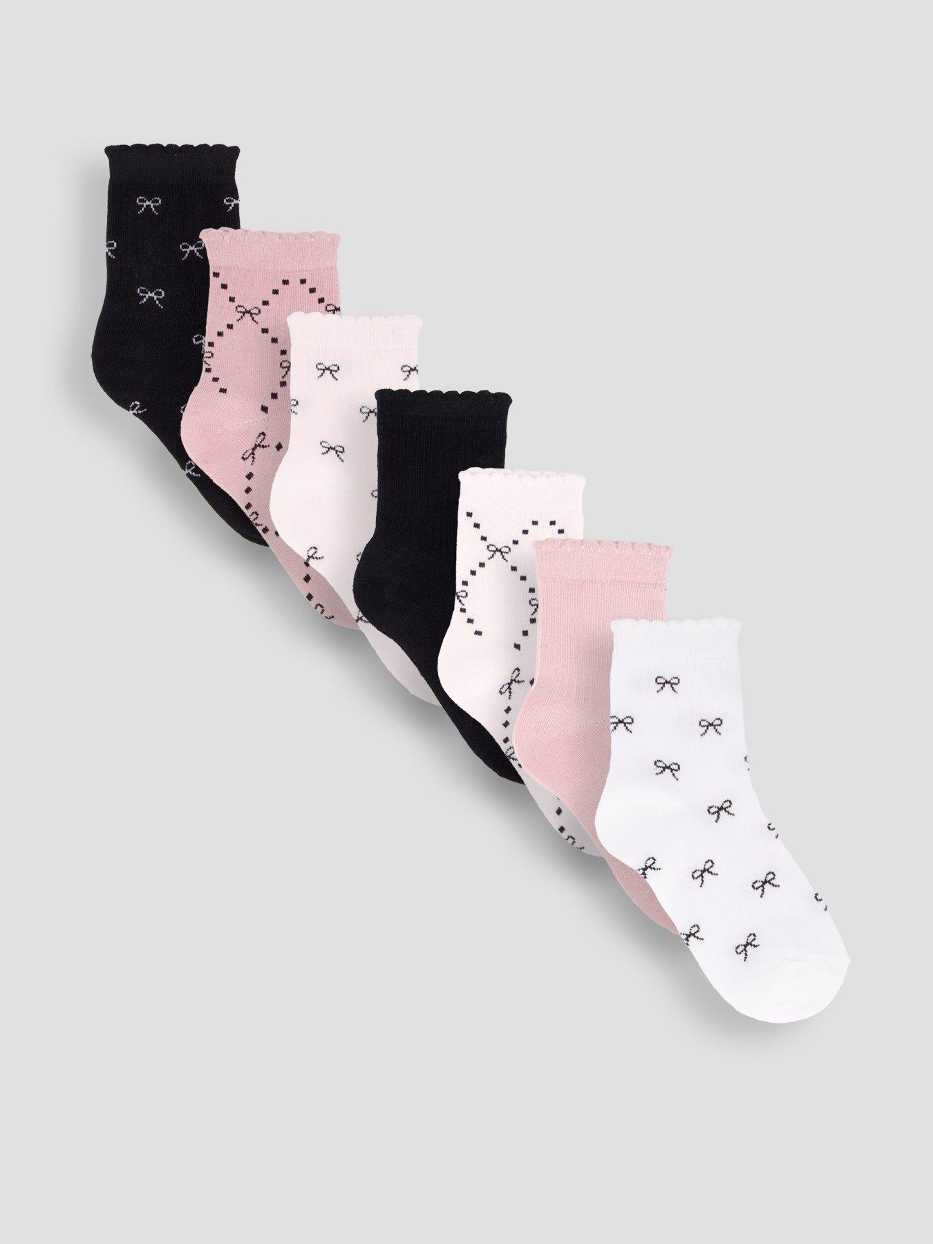 Image 1 of 3 of The Very Collection Older Girls 7 Pack Bow Print Pink Socks - Multi