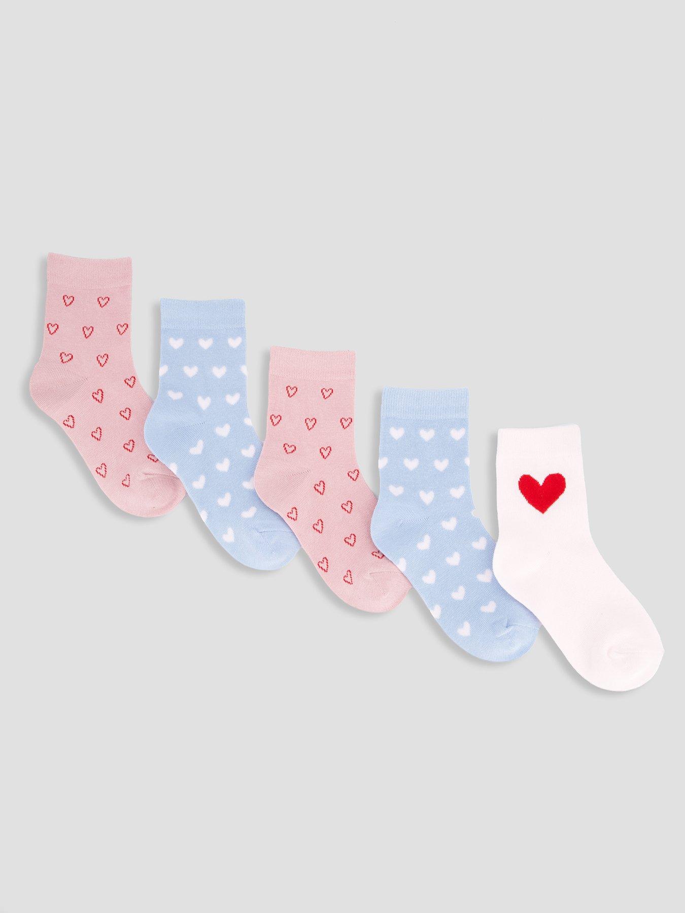 Image 1 of 3 of The Very Collection Older Girls Heart Print 5 Pack Socks - Multi