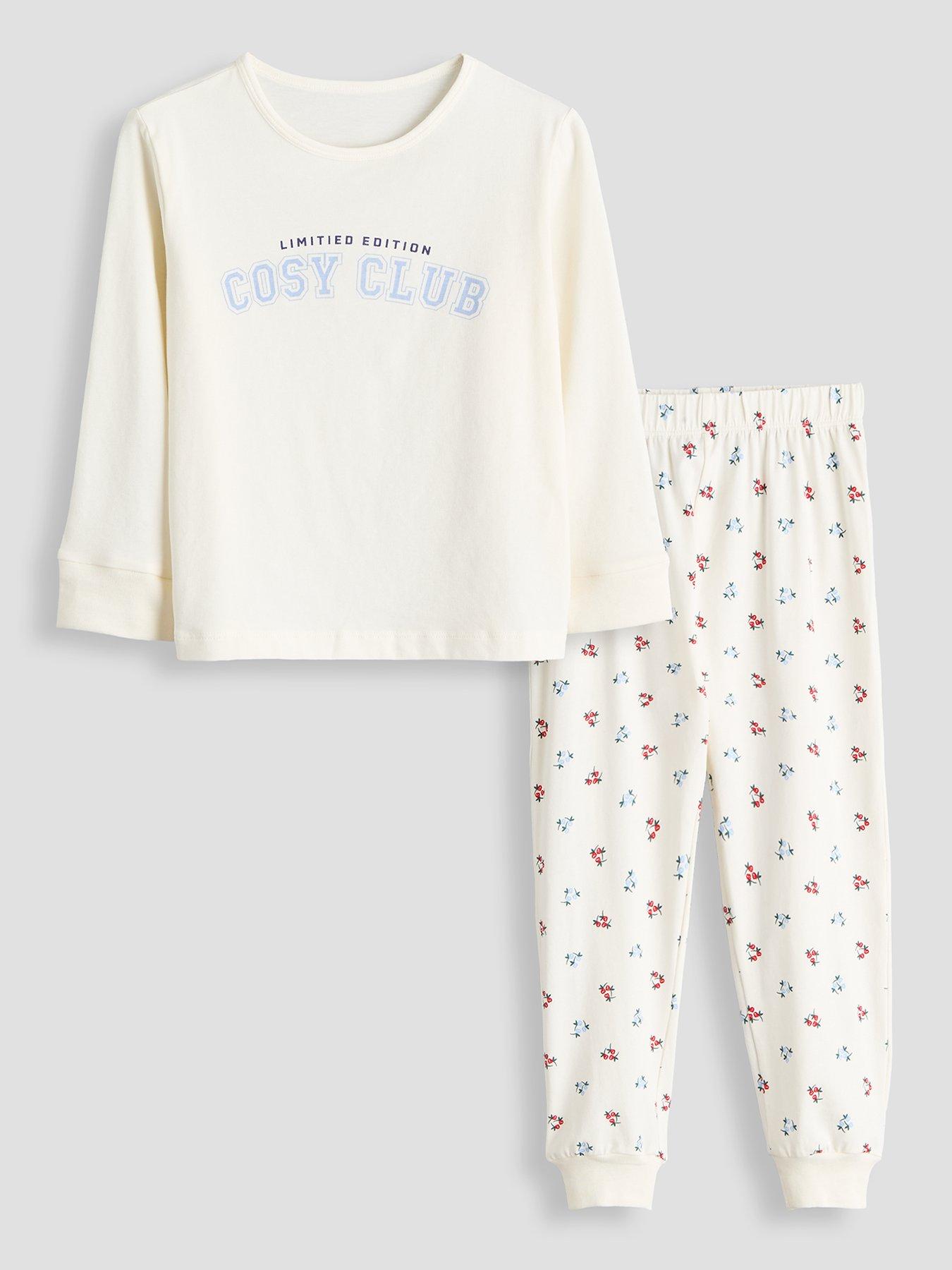 The Very Collection Older Girls' Cosy Club Long Sleeve Pyjama Set - Cream